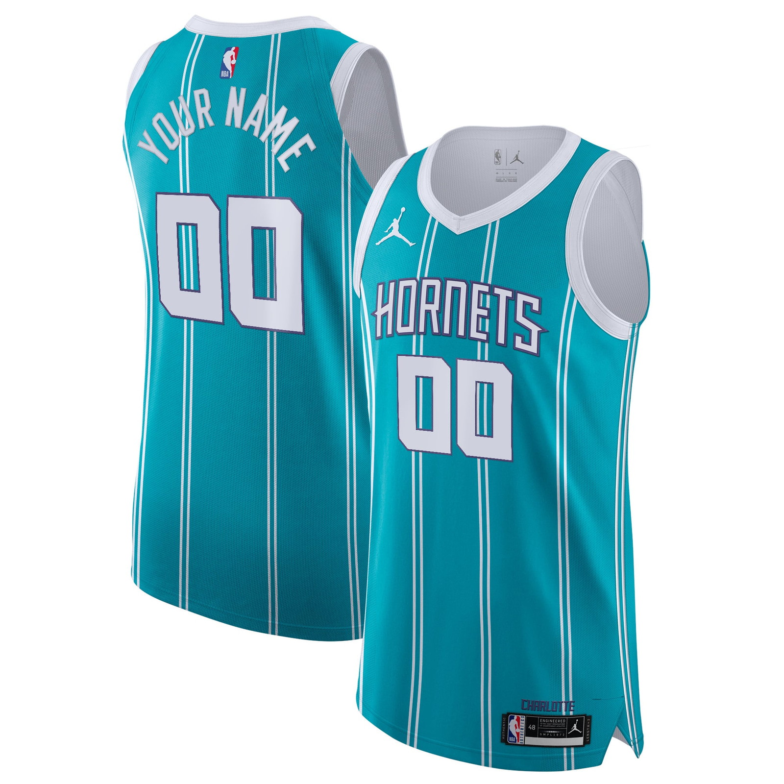 Charlotte Hornets 2020/21 Pro Cut Custom Jersey Teal Icon Edition - front and back view