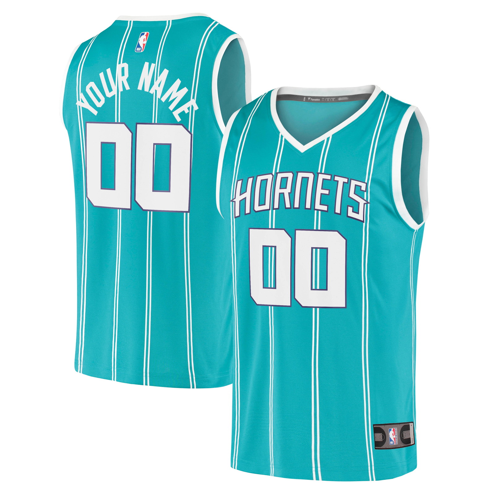 Charlotte Hornets Fast Break Fan Version Custom Jersey Icon Edition Teal - front and back view