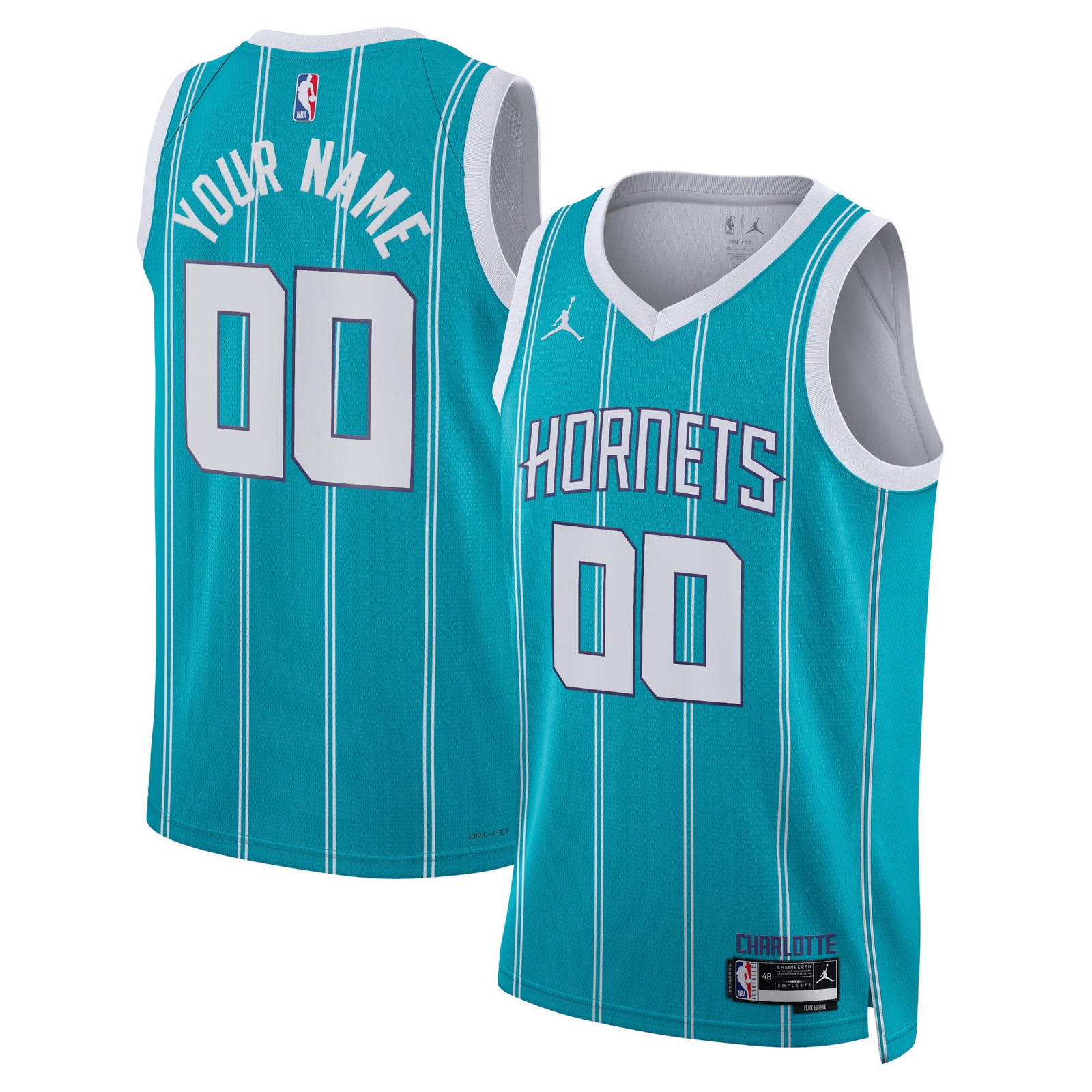 Charlotte Hornets Unisex Swingman Custom Jersey Teal Icon Edition - front and back view