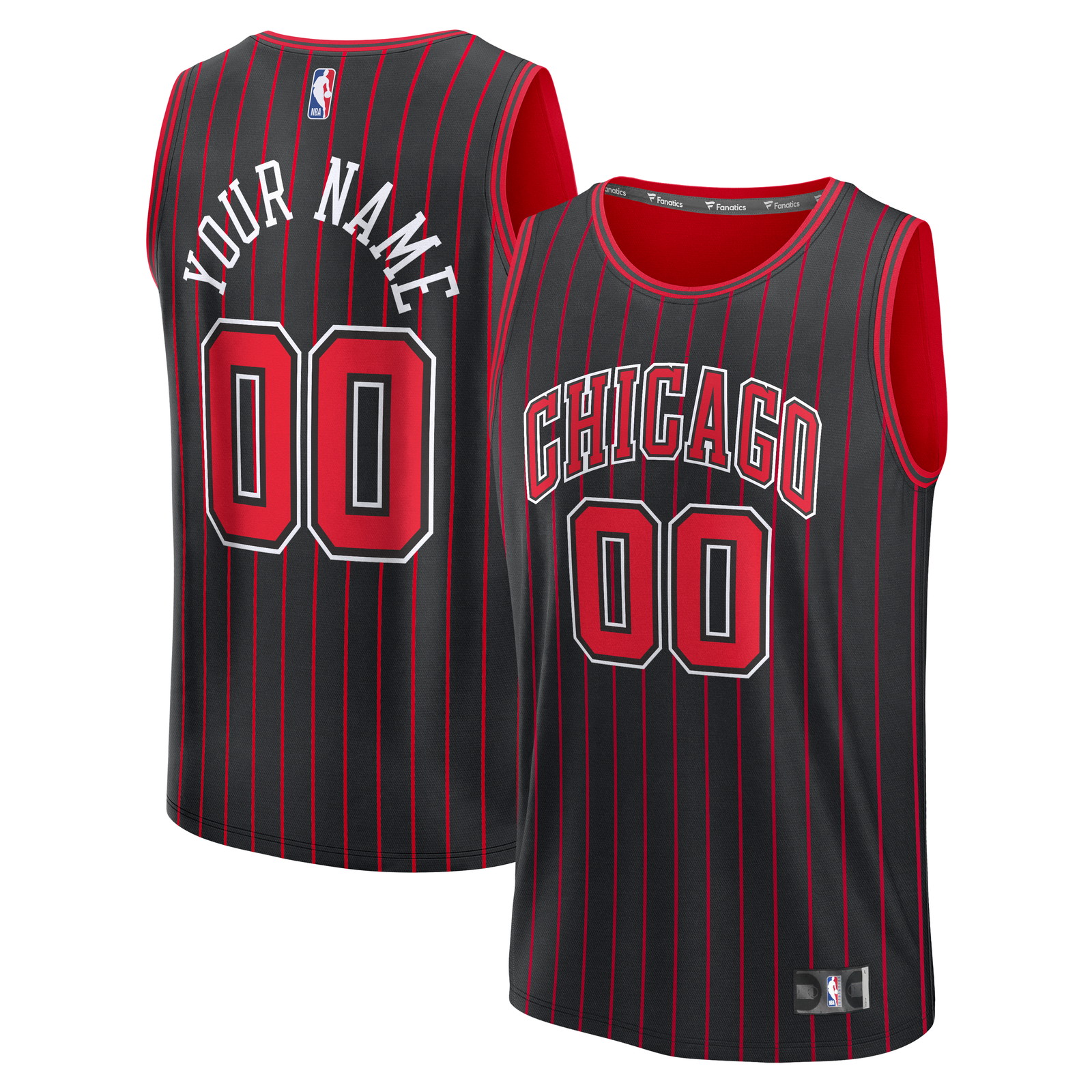 Chicago Bulls Fast Break Custom Jersey Icon Edition Black - front and back view