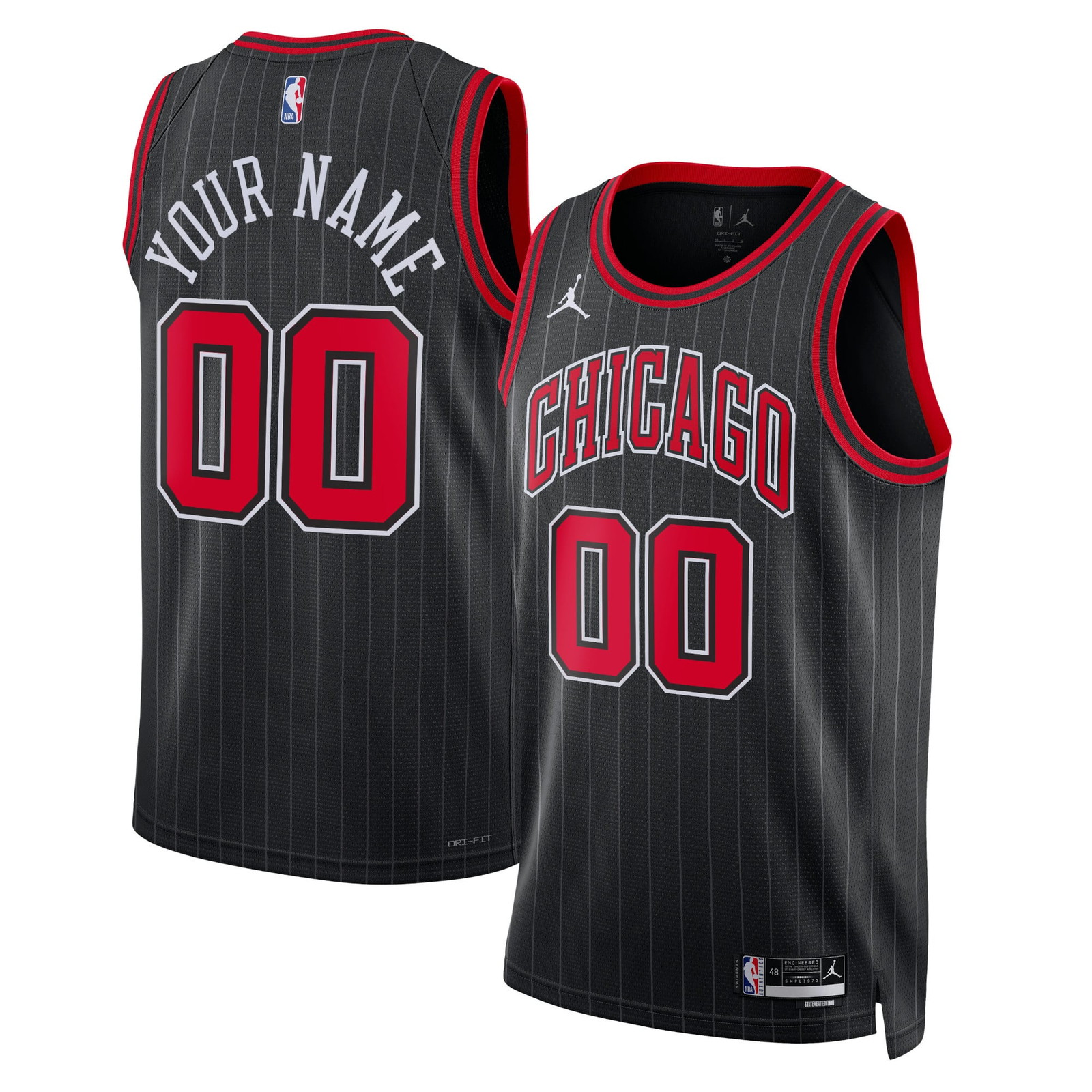 Chicago Bulls Unisex 2022/23 Swingman Custom Jersey Statement Edition Black - front and back view