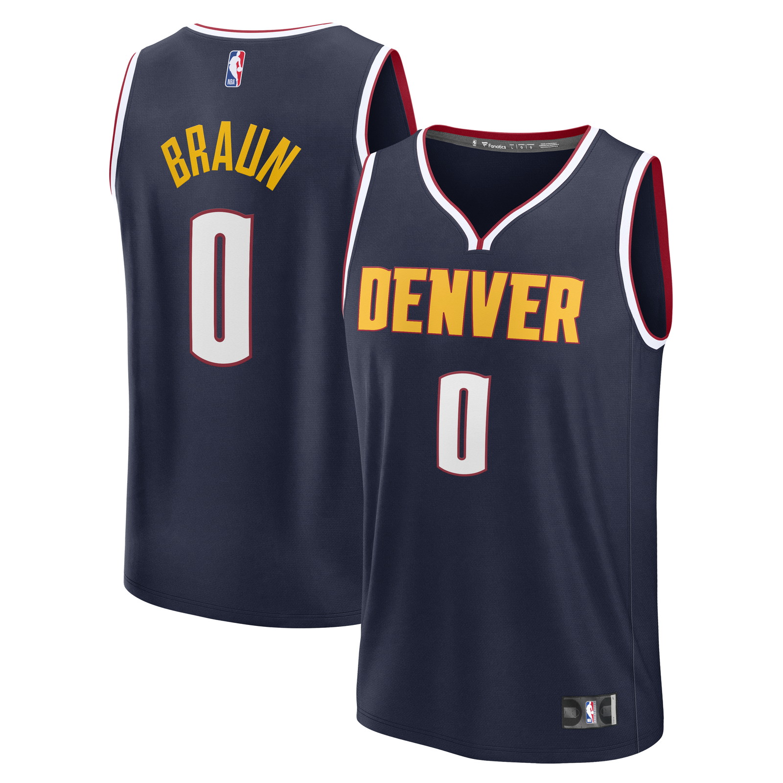 Christian Braun Denver Nuggets Fast Break Fan Version Jersey Icon Edition Navy - front and back view