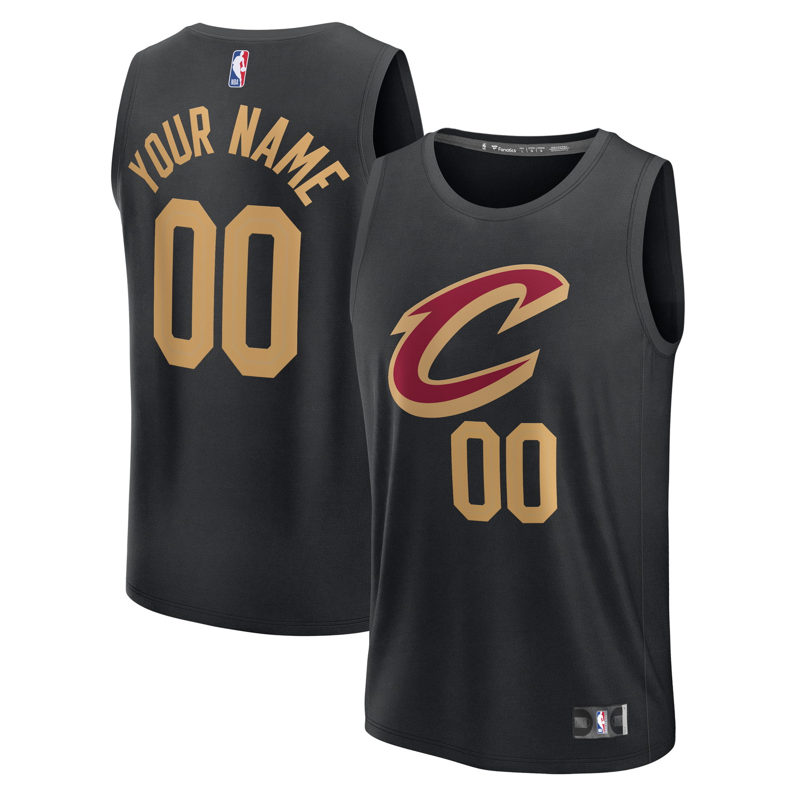 Cleveland Cavaliers Youth Fast Break Custom Jersey Statement Edition Black - front and back view