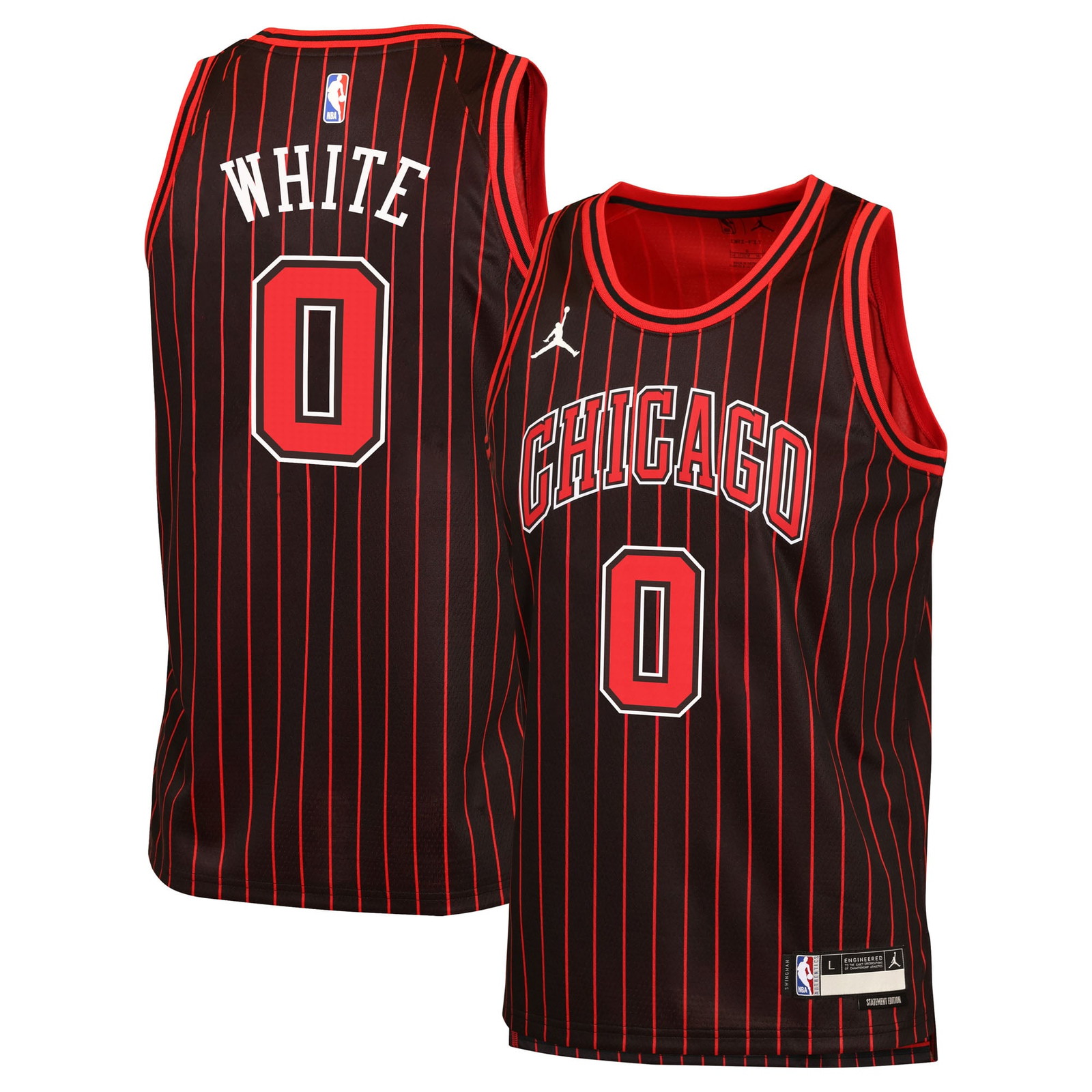 Coby White Chicago Bulls Youth Swingman Jersey Statement Edition Black - front and back view