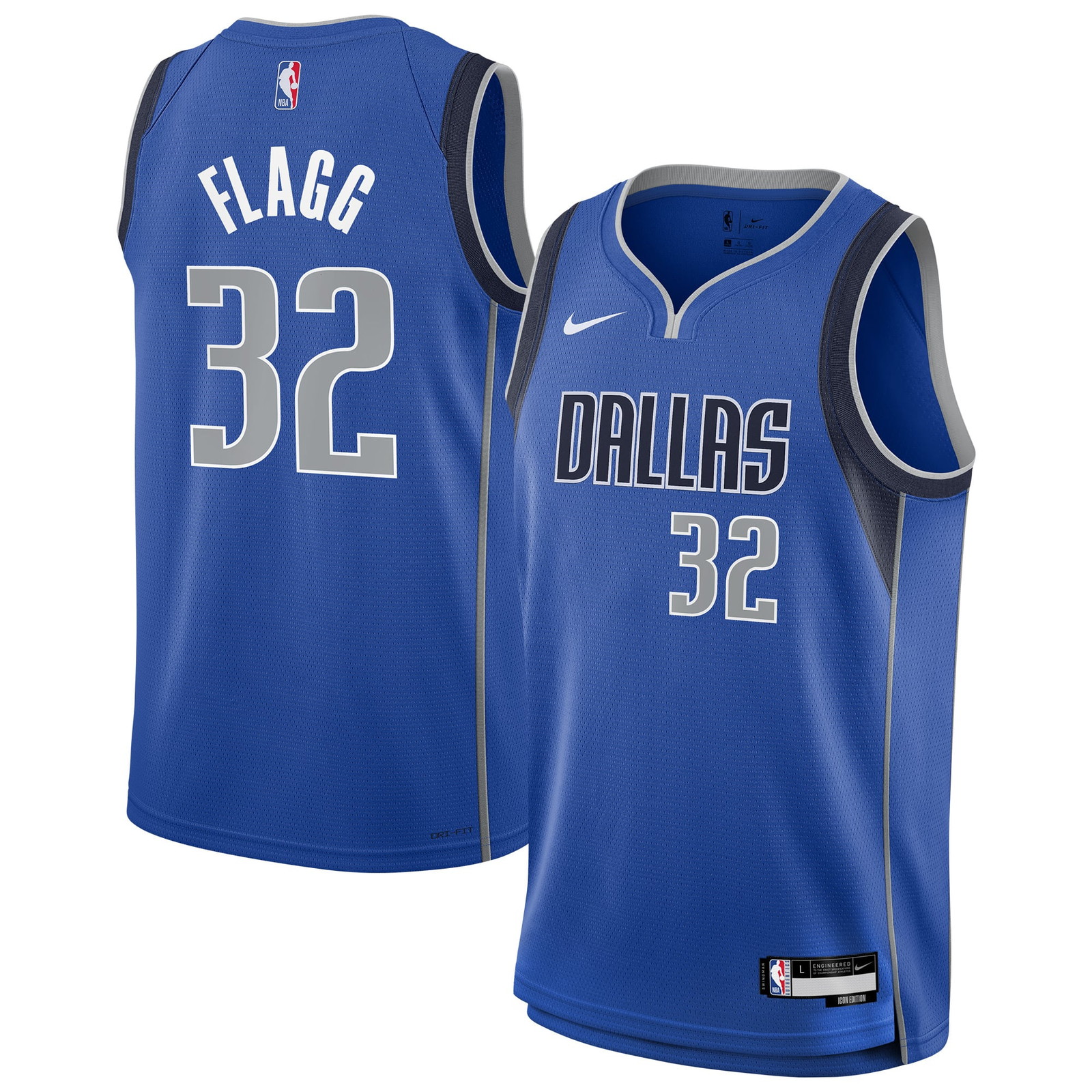 Cooper Flagg Dallas Mavericks Youth Swingman Jersey Icon Edition Blue - front and back view