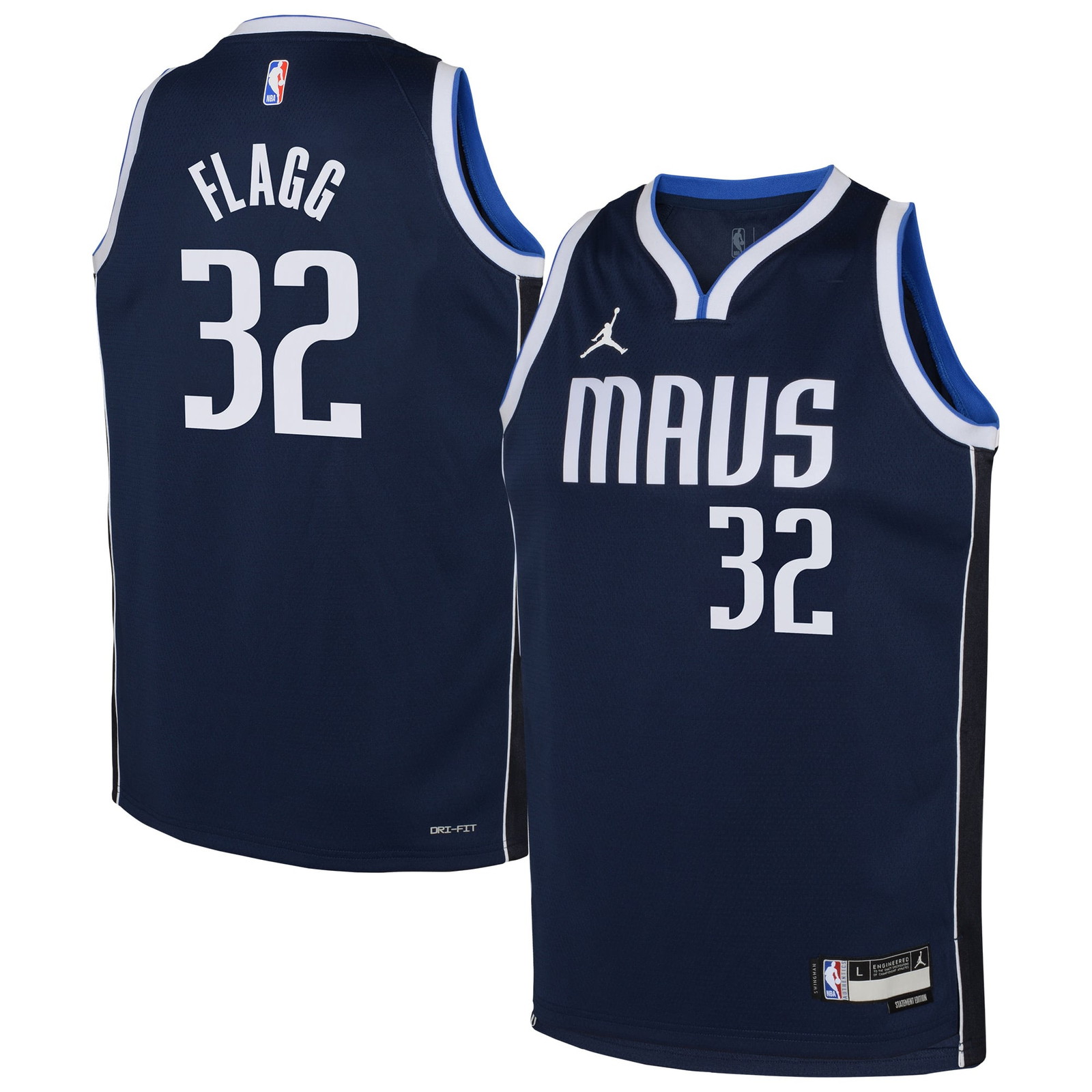 Cooper Flagg Dallas Mavericks Youth Swingman Jersey Statement Edition Navy - front and back view