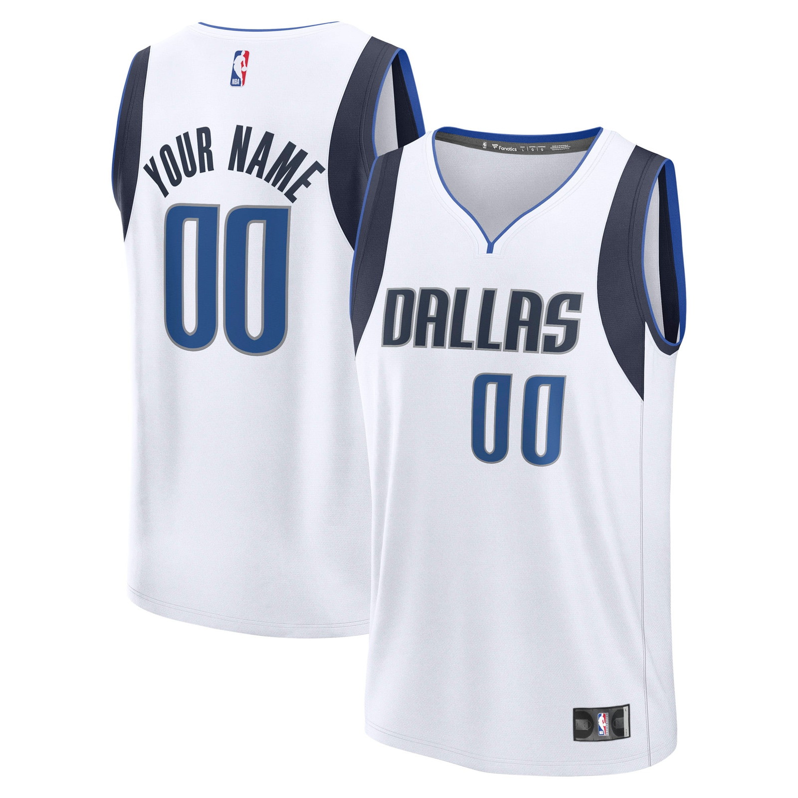 Dallas Mavericks Fast Break Custom Jersey Association Edition White - front and back view