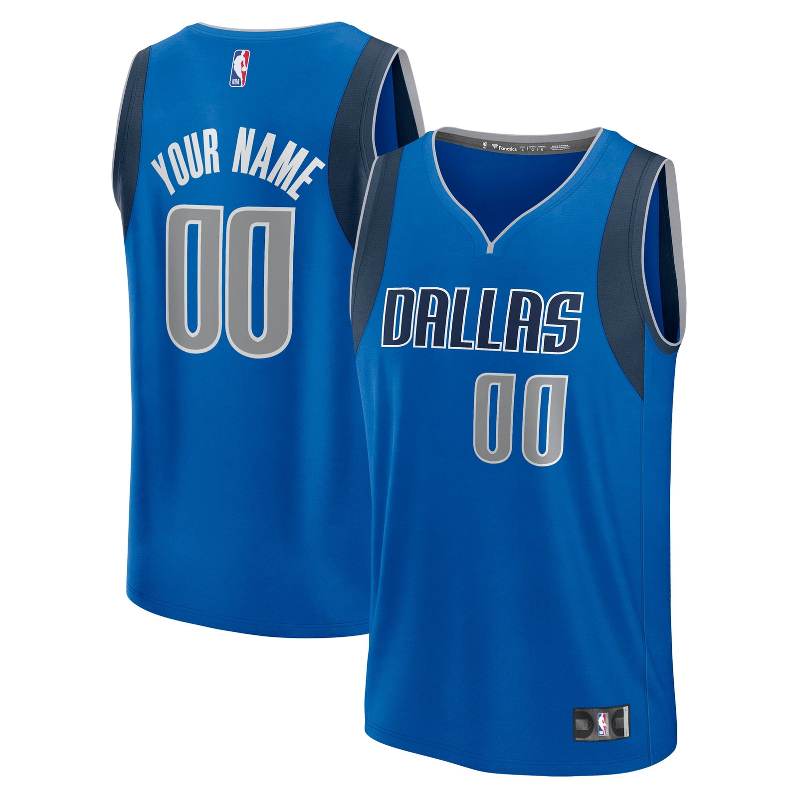 Dallas Mavericks Fast Break Custom Jersey Icon Edition Blue - front and back view