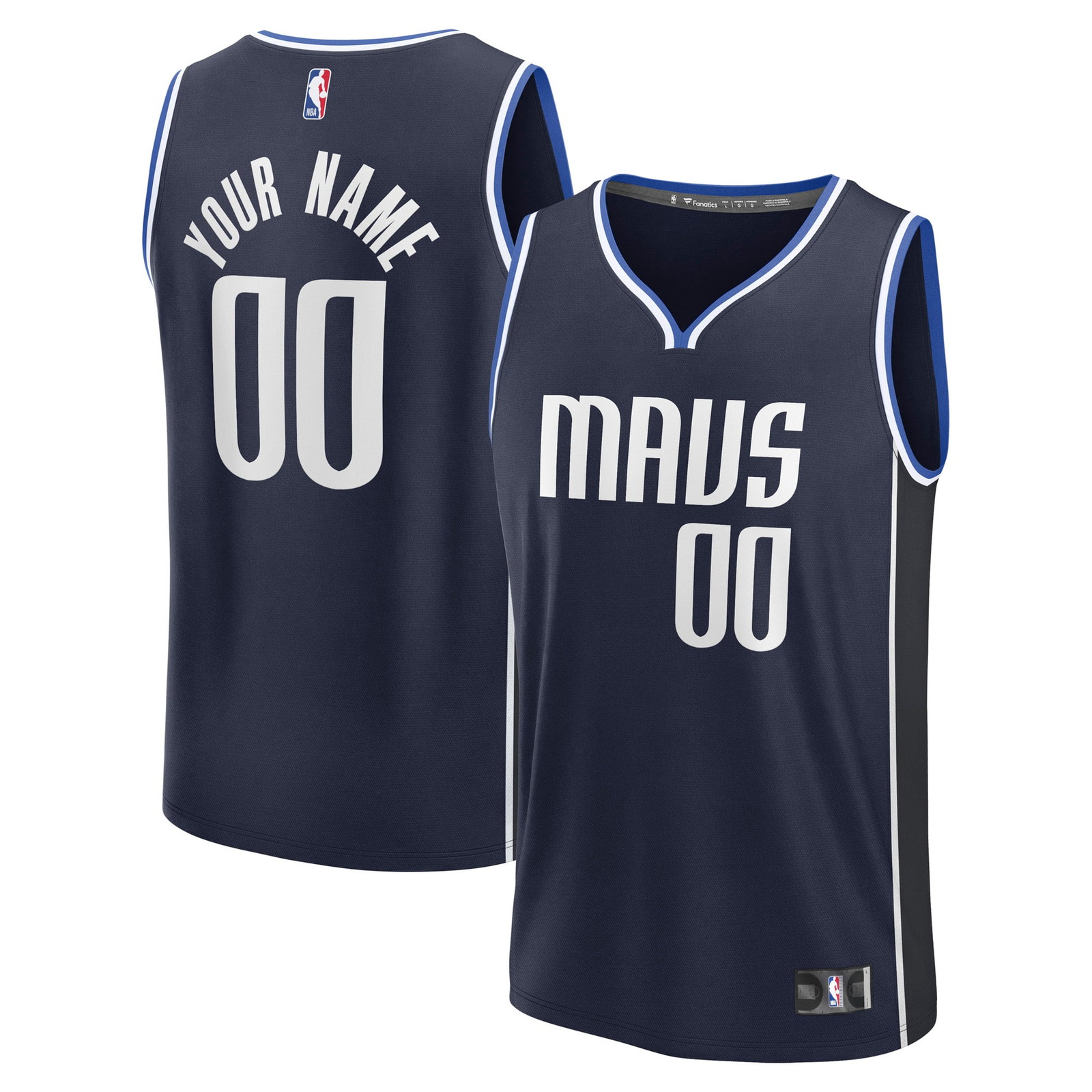 Dallas Mavericks Fast Break Custom Jersey Statement Edition Navy - front and back view