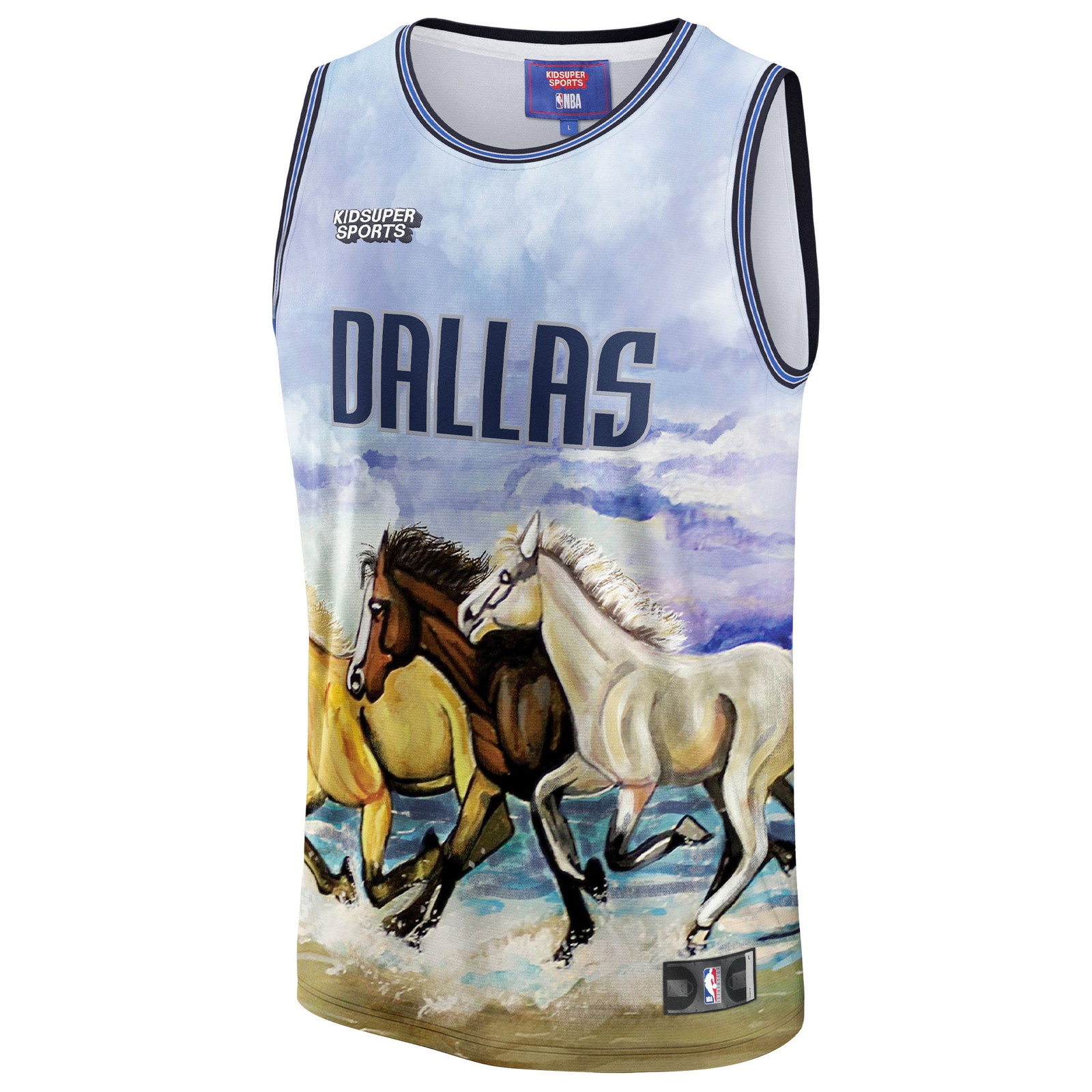 Dallas Mavericks NBA & KidSuper Studios by Unisex Hometown Jersey Blue - front view