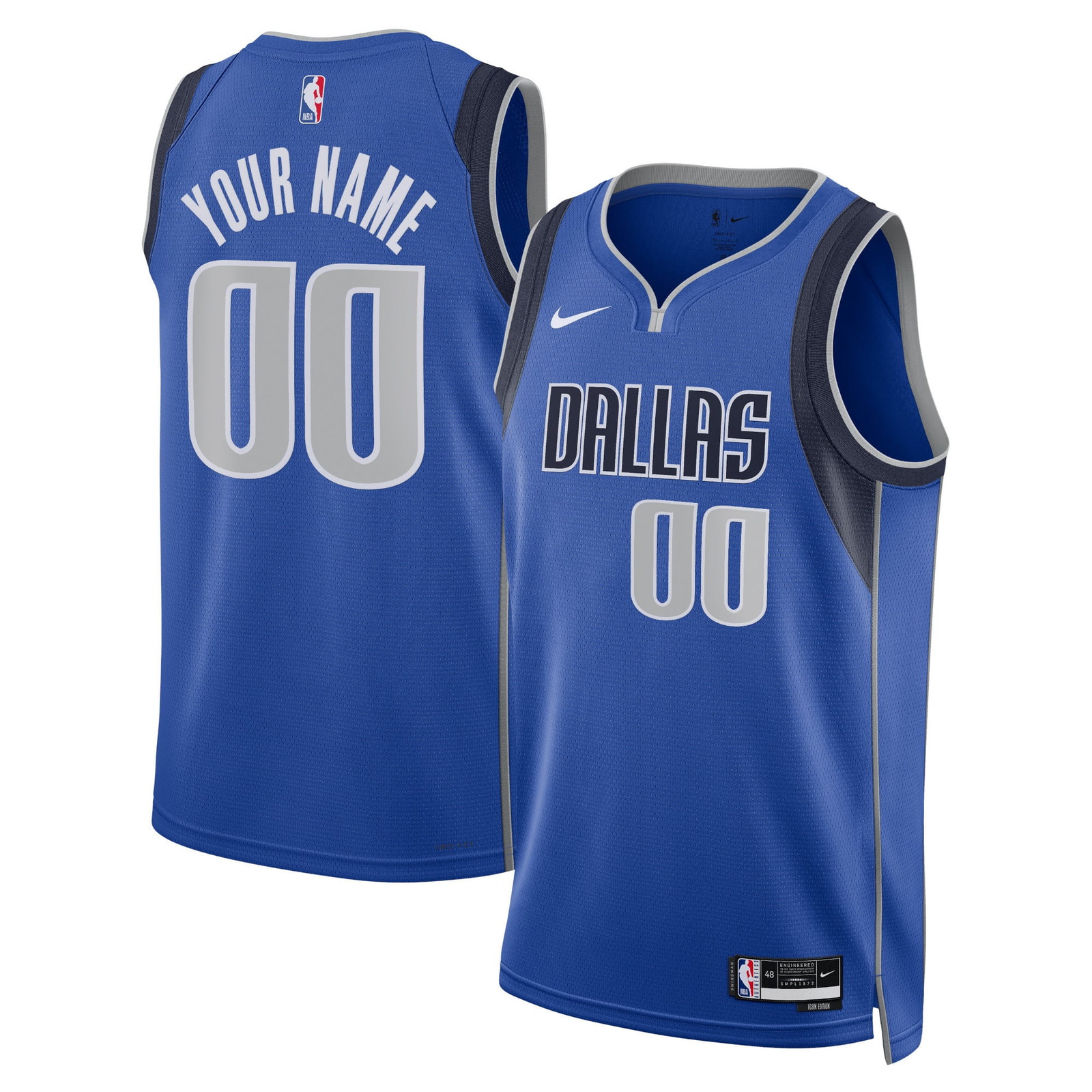 Dallas Mavericks Unisex Swingman Custom Jersey Blue Icon Edition - front and back view
