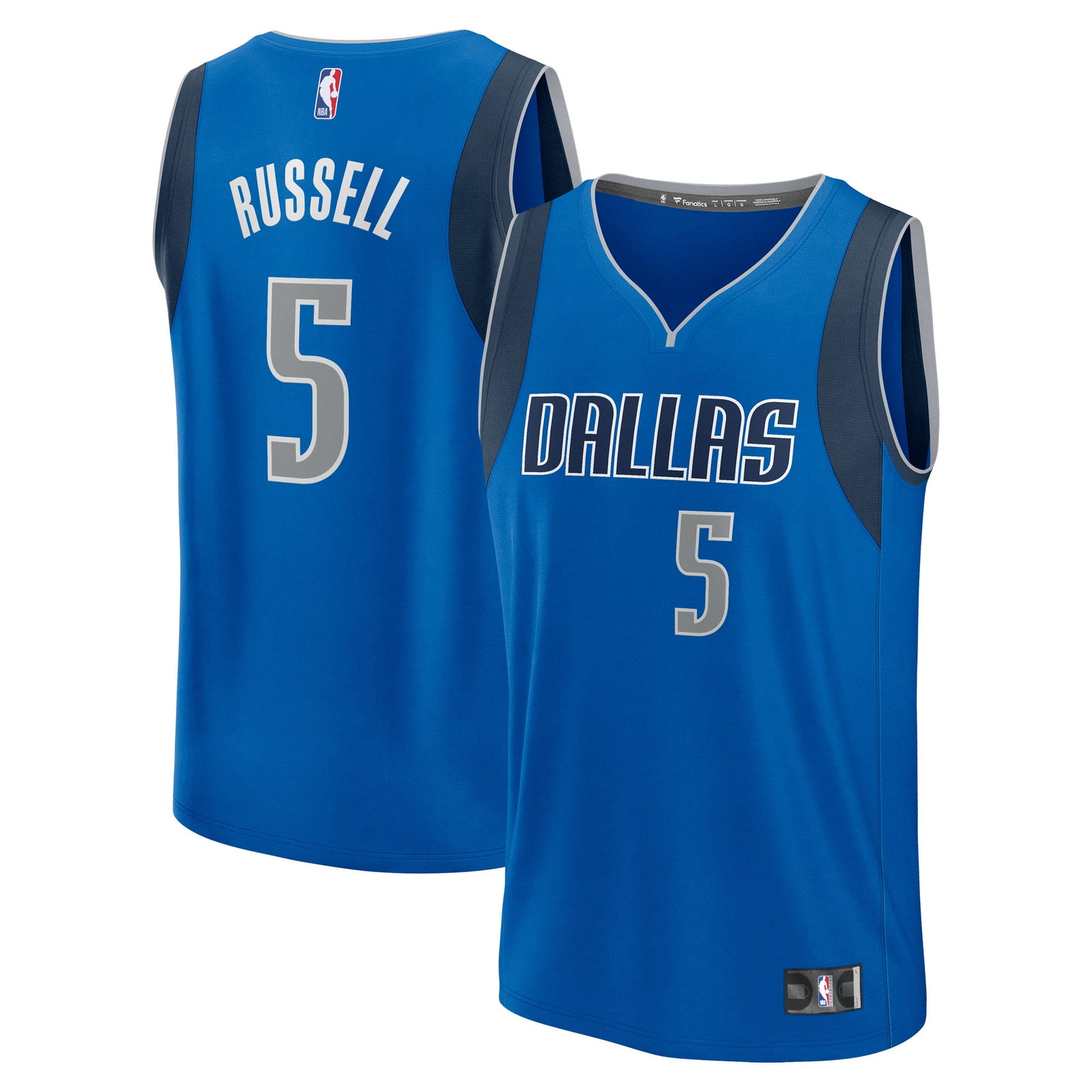 D'Angelo Russell Dallas Mavericks Fast Break Fan Version Player Jersey Icon - front and back view