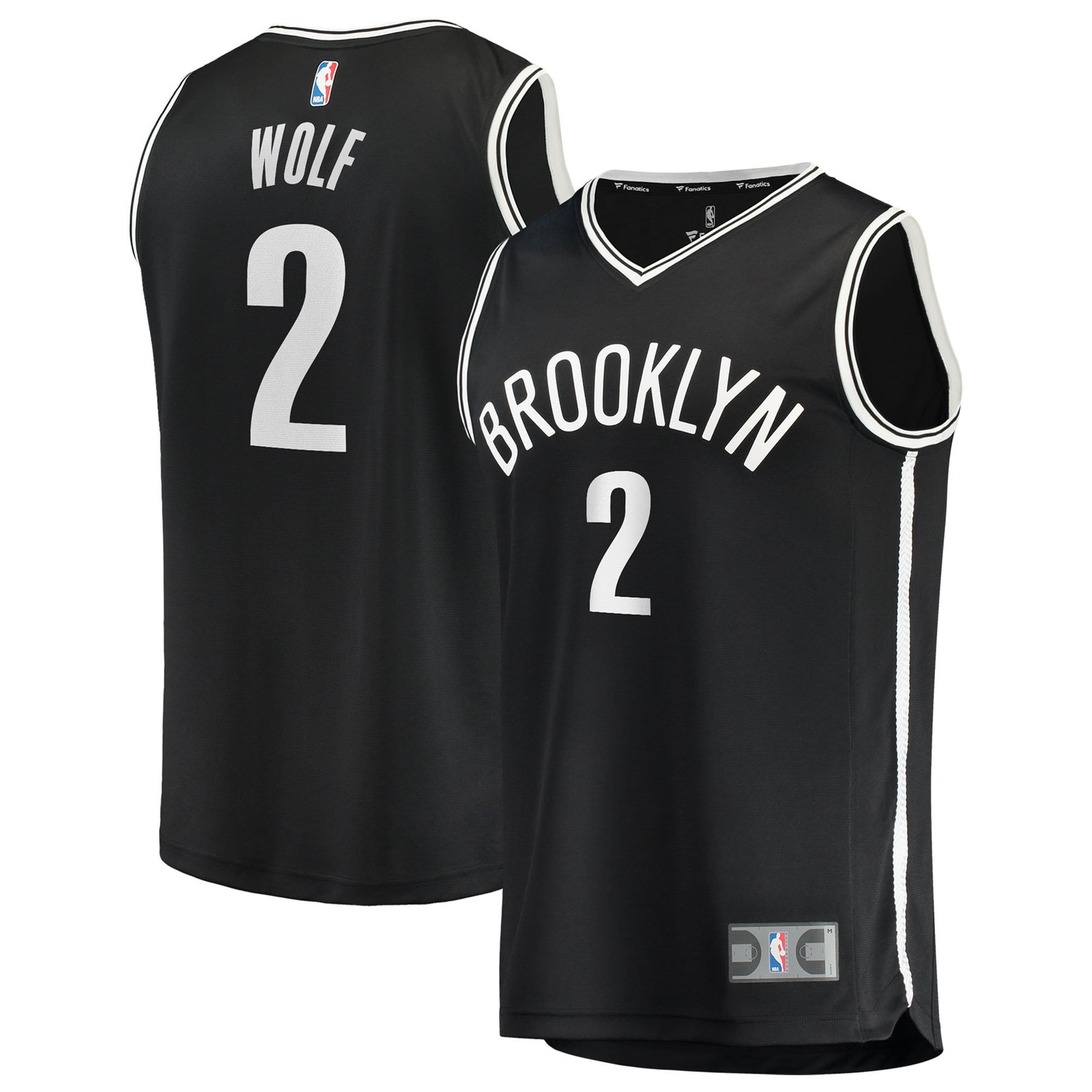 Daniel Wolf Brooklyn Nets Fast Break Fan Version Jersey Black Icon Edition - front and back view