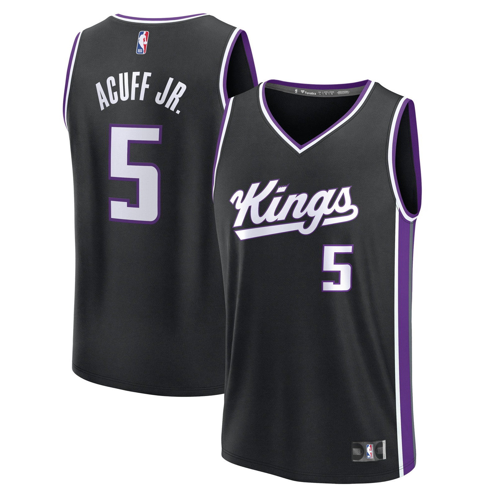 Darius Acuff Jr. Sacramento Kings Youth Fast Break Fan Version Jersey Black - front and back view