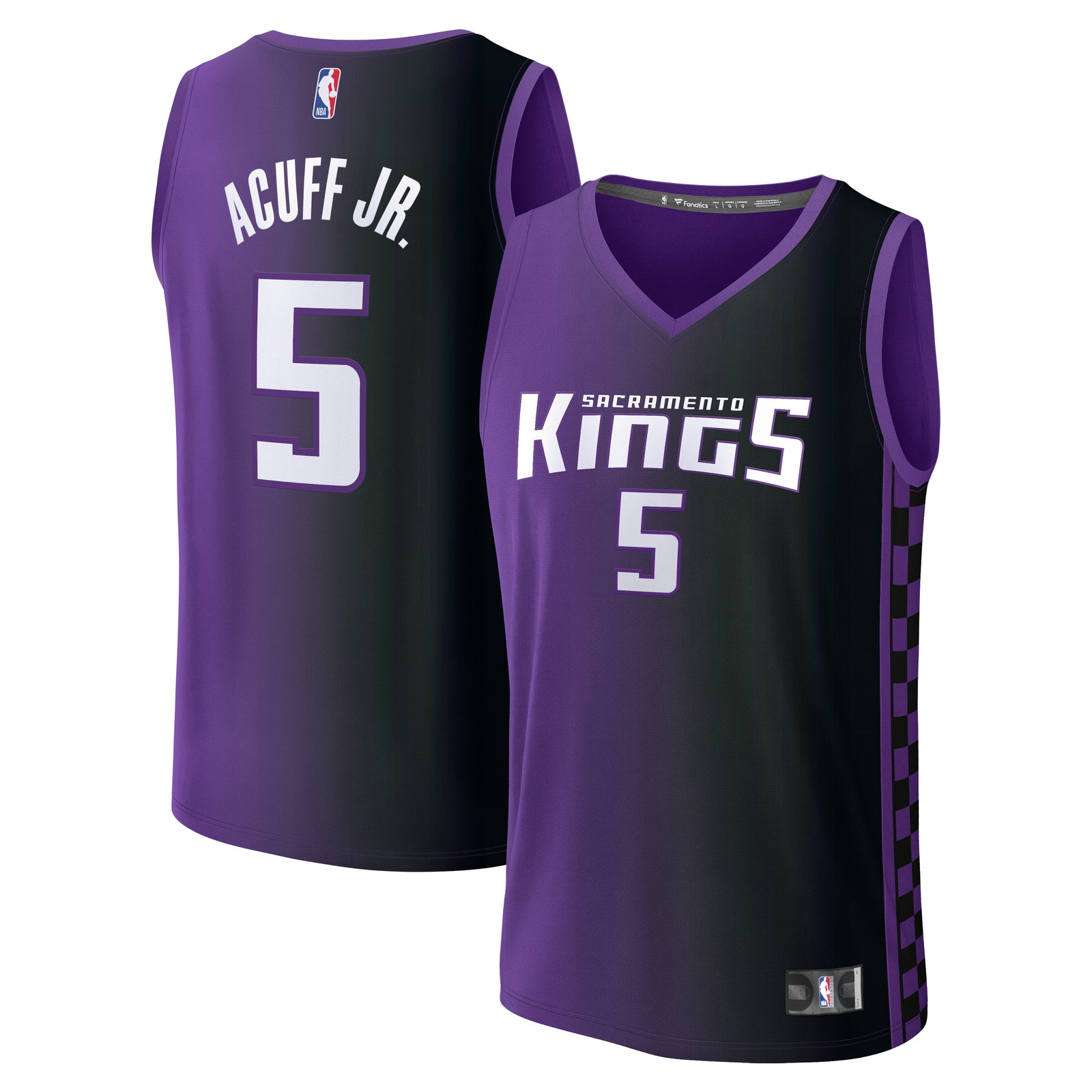 Darius Acuff Jr. Sacramento Kings Youth Fast Break Fan Version Jersey Purple - front and back view