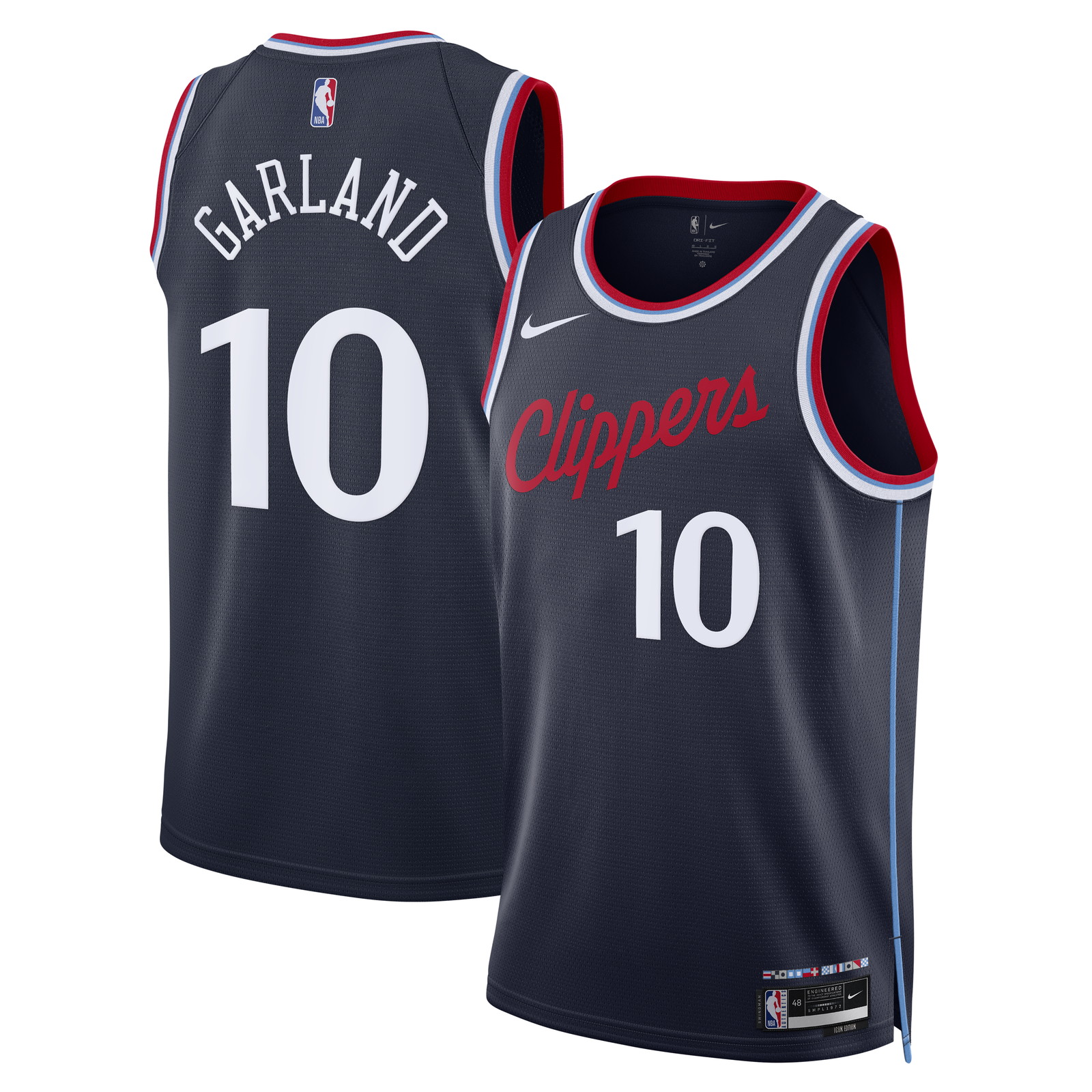 Darius Garland LA Clippers Unisex Swingman Jersey Icon Edition Navy - front and back view