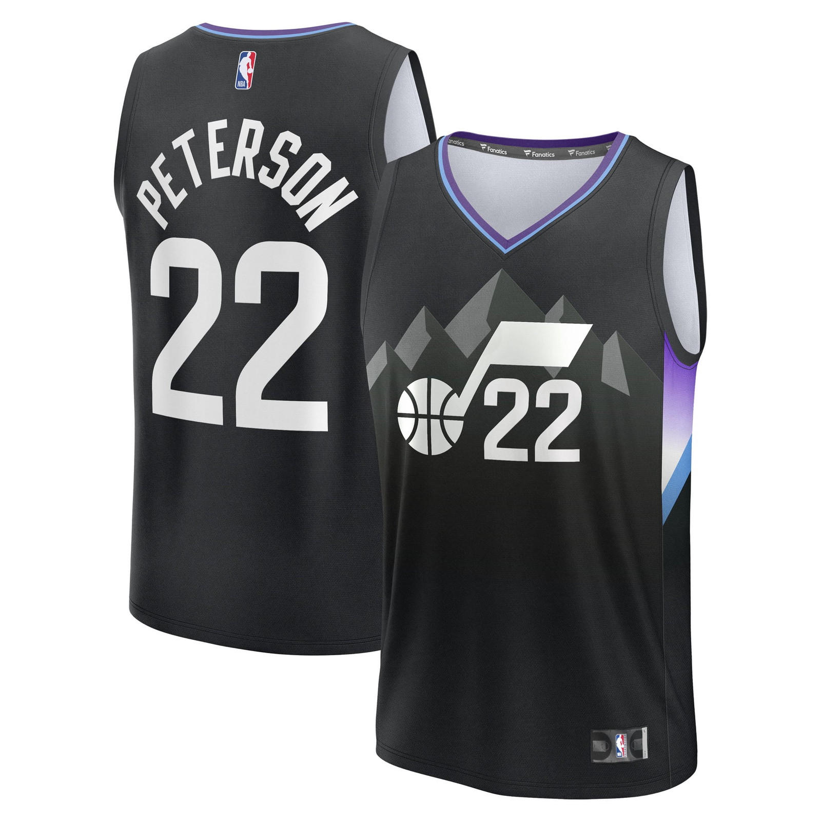 Darryn Peterson Utah Jazz Youth Fast Break Fan Version Jersey Black Statement - front and back view