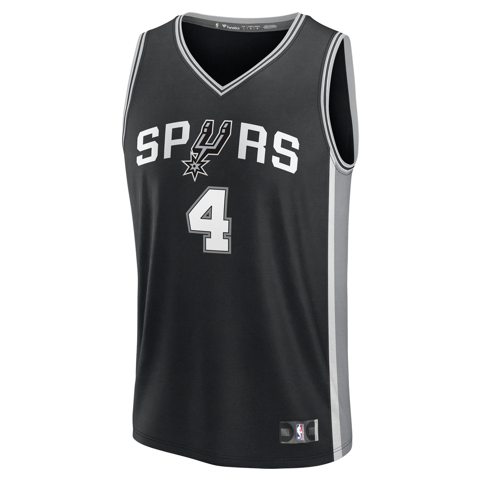De'Aaron Fox San Antonio Spurs Fast Break Fan Version Player Jersey Icon Edition Black - front view