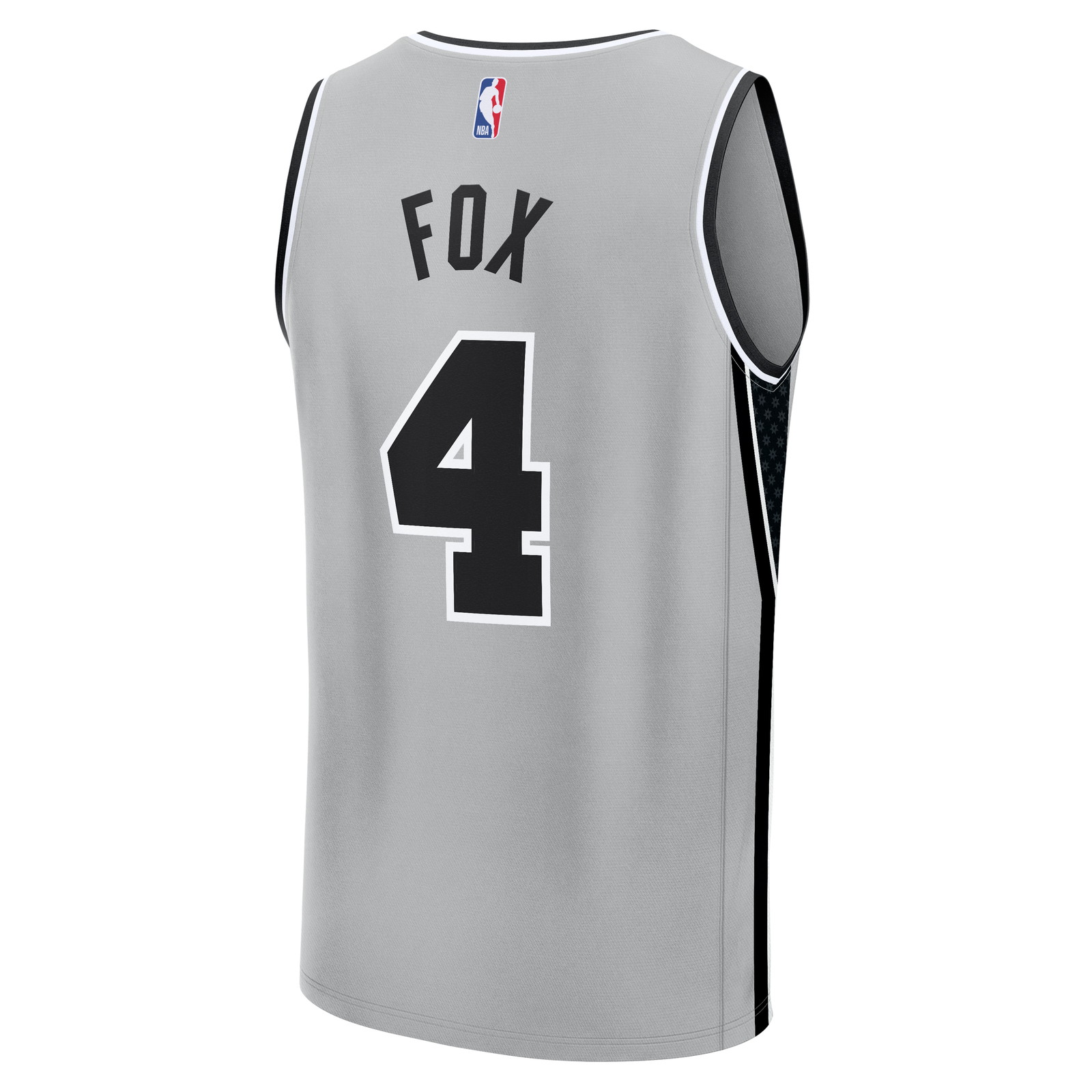 De'Aaron Fox San Antonio Spurs Fast Break Jersey Statement Edition Silver - back view