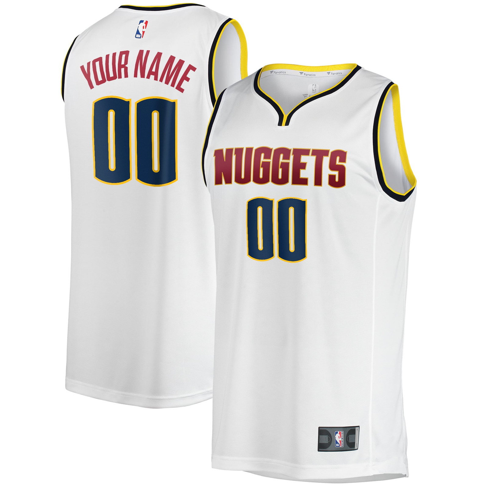 Denver Nuggets Fast Break Custom Fan Version Jersey Association Edition White - front and back view