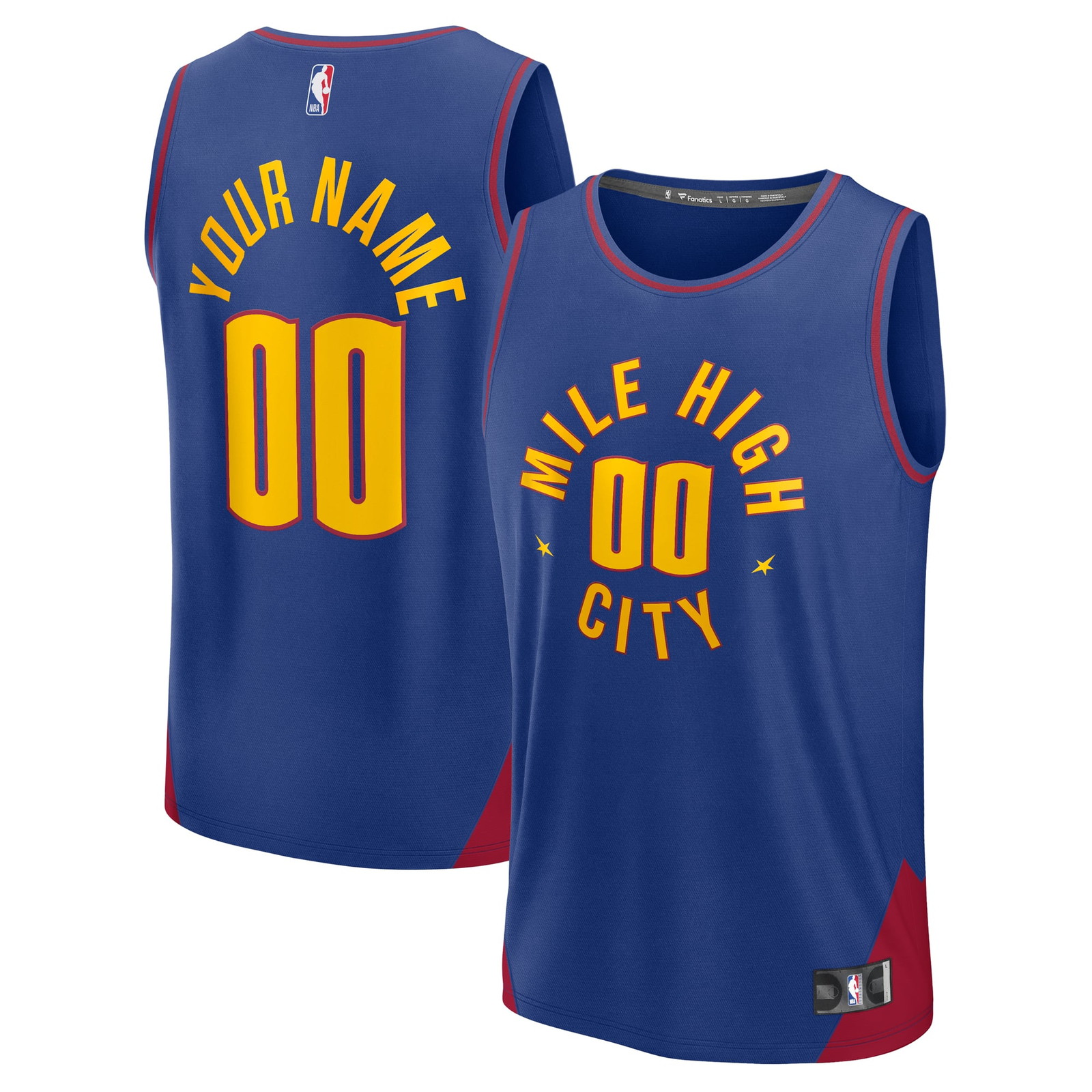 Denver Nuggets Fast Break Custom Jersey Statement Edition Blue - front and back view