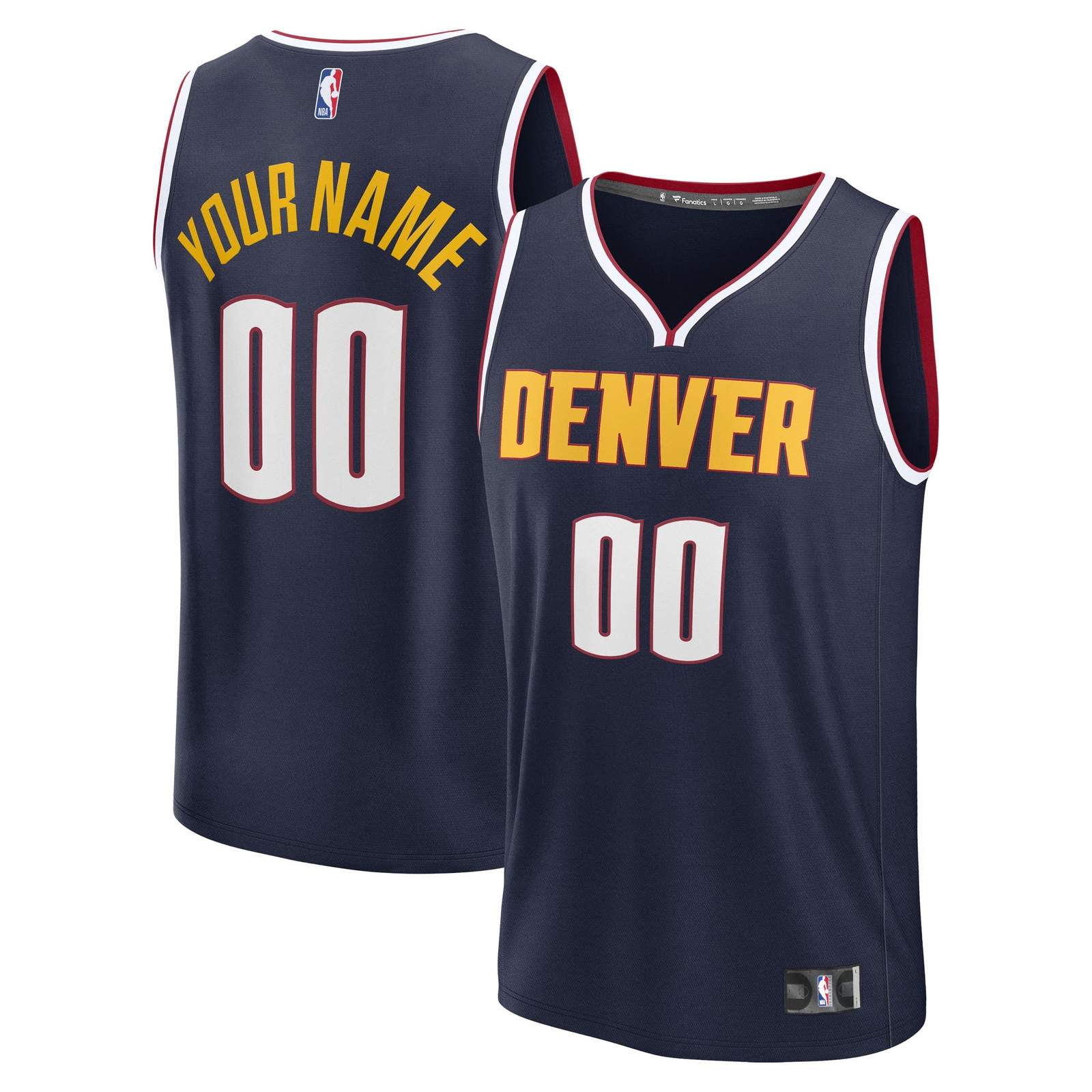 Denver Nuggets Youth Fast Break Custom Fan Version Jersey Navy Icon Edition - front and back view