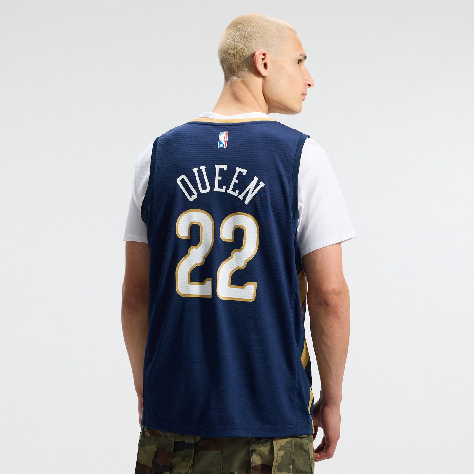 Derik Queen New Orleans Pelicans Fast Break Fan Version Jersey Icon Edition Navy - back view