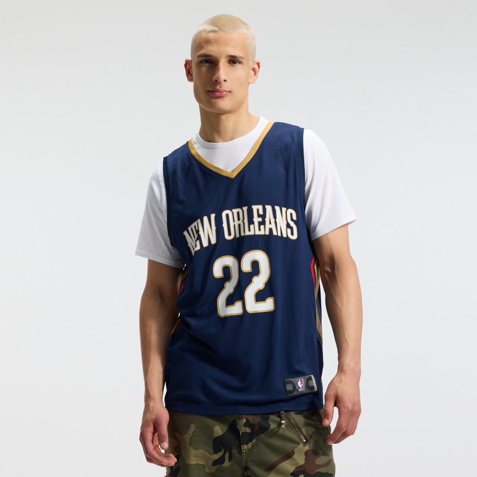 Derik Queen New Orleans Pelicans Fast Break Fan Version Jersey Icon Edition Navy - front view