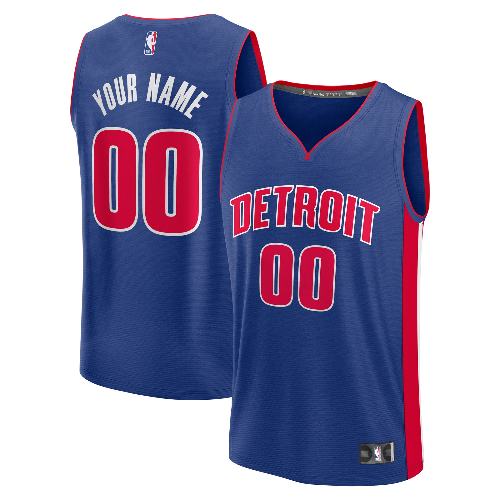 Detroit Pistons Fast Break Custom Jersey Icon Edition Blue - front and back view