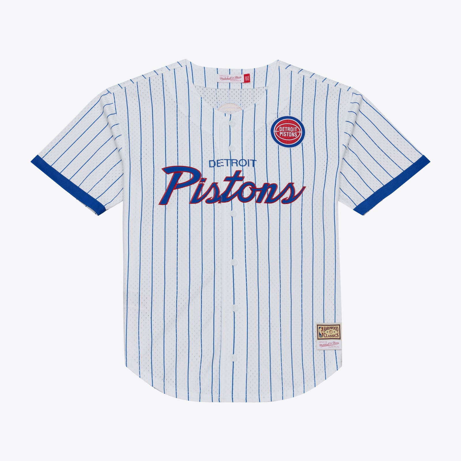 Detroit Pistons Head Coach Pinstripe Mesh Full-Button Baseball Jersey White - front and back view