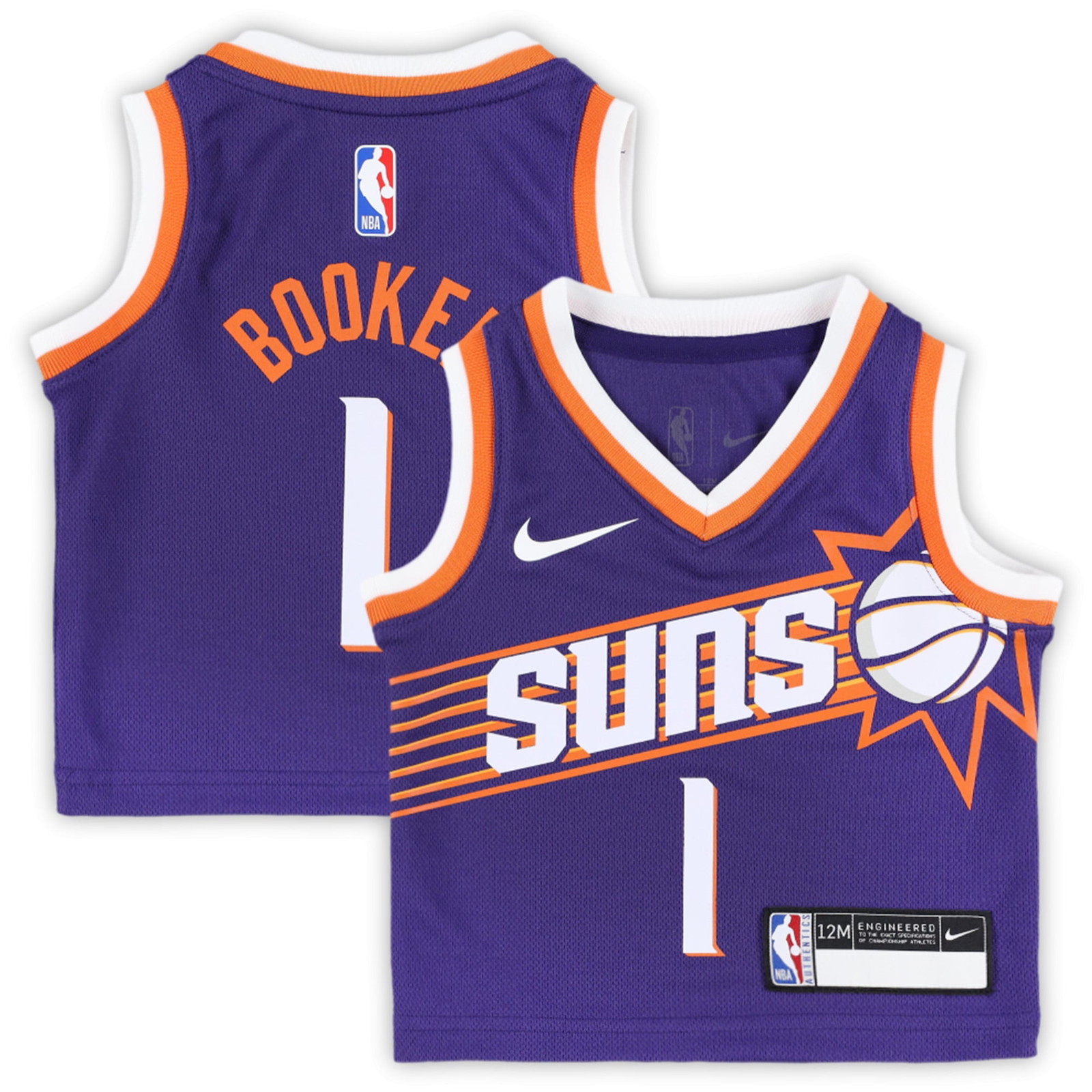 Devin Booker Phoenix Suns Infant Swingman Player Jersey Icon Edition Purple - front and back view