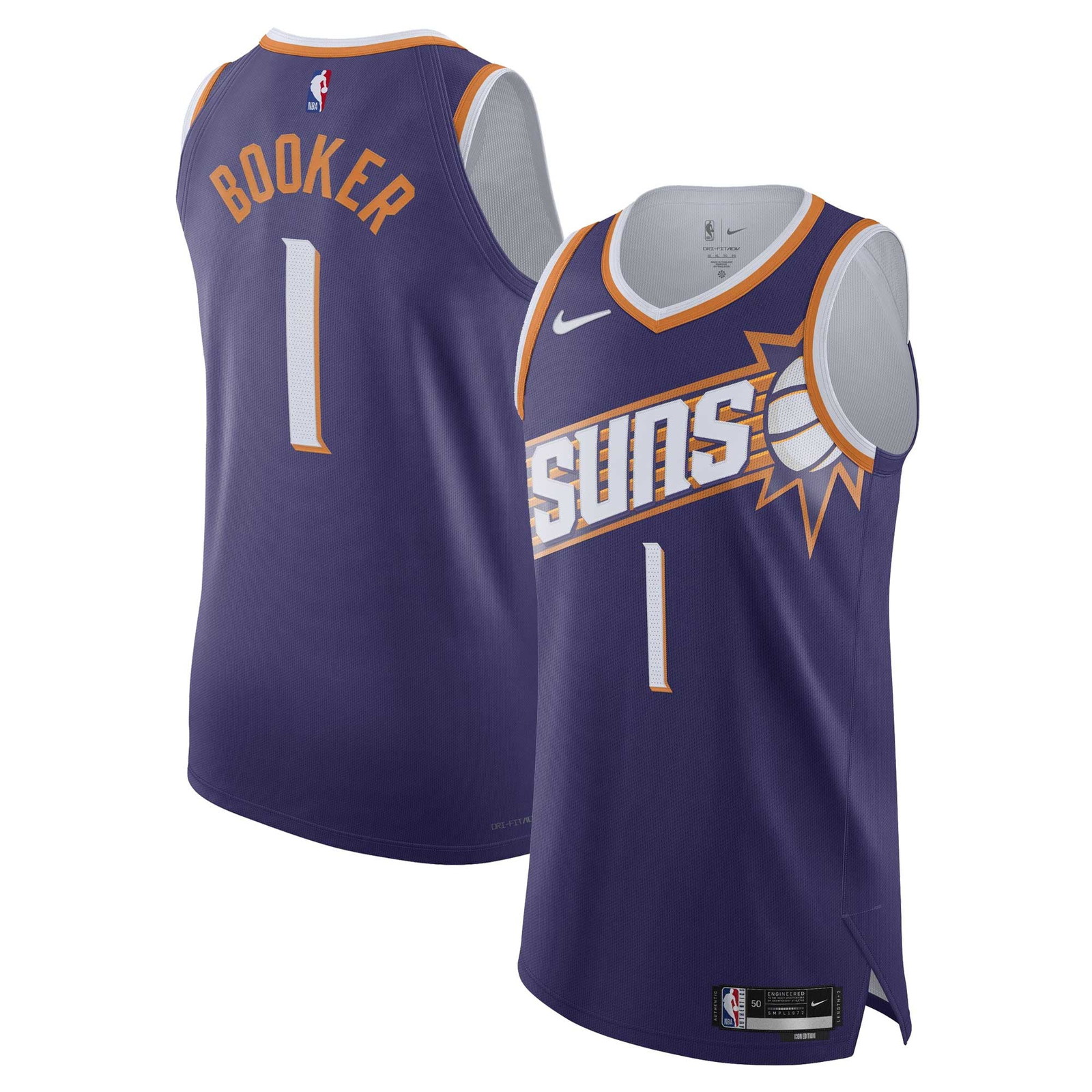 Devin Booker Phoenix Suns Pro Cut Jersey Icon Edition Purple - front and back view