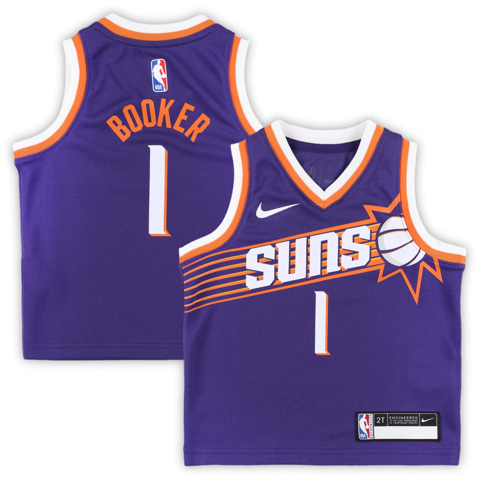 Devin Booker Phoenix Suns Toddler Swingman Player Jersey Icon Edition Purple - front and back view