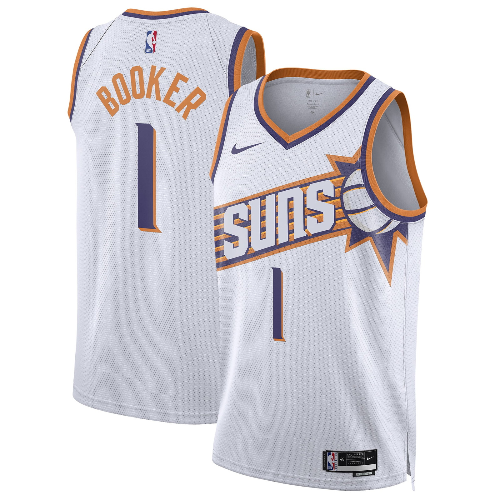 Devin Booker Phoenix Suns Unisex Swingman Jersey Association Edition White - front and back view