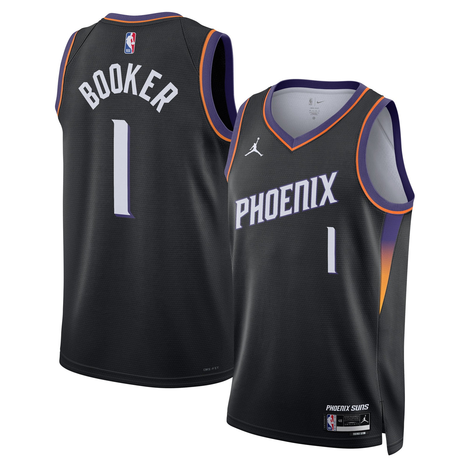 Devin Booker Phoenix Suns Unisex Swingman Jersey Statement Edition Black - front and back view