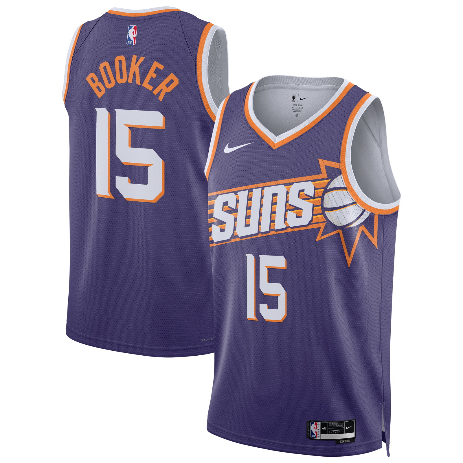 Devin Booker Phoenix Suns Unisex Swingman Player Jersey Icon Edition Purple - front and back view