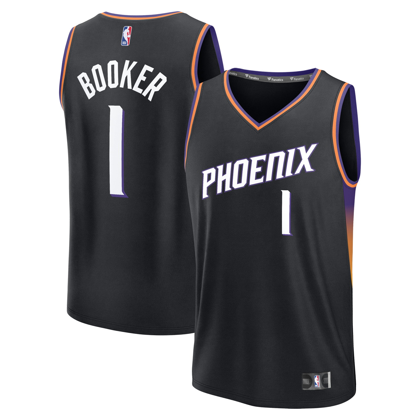 Devin Booker Phoenix Suns Youth Fast Break Jersey Statement Edition Black - front and back view