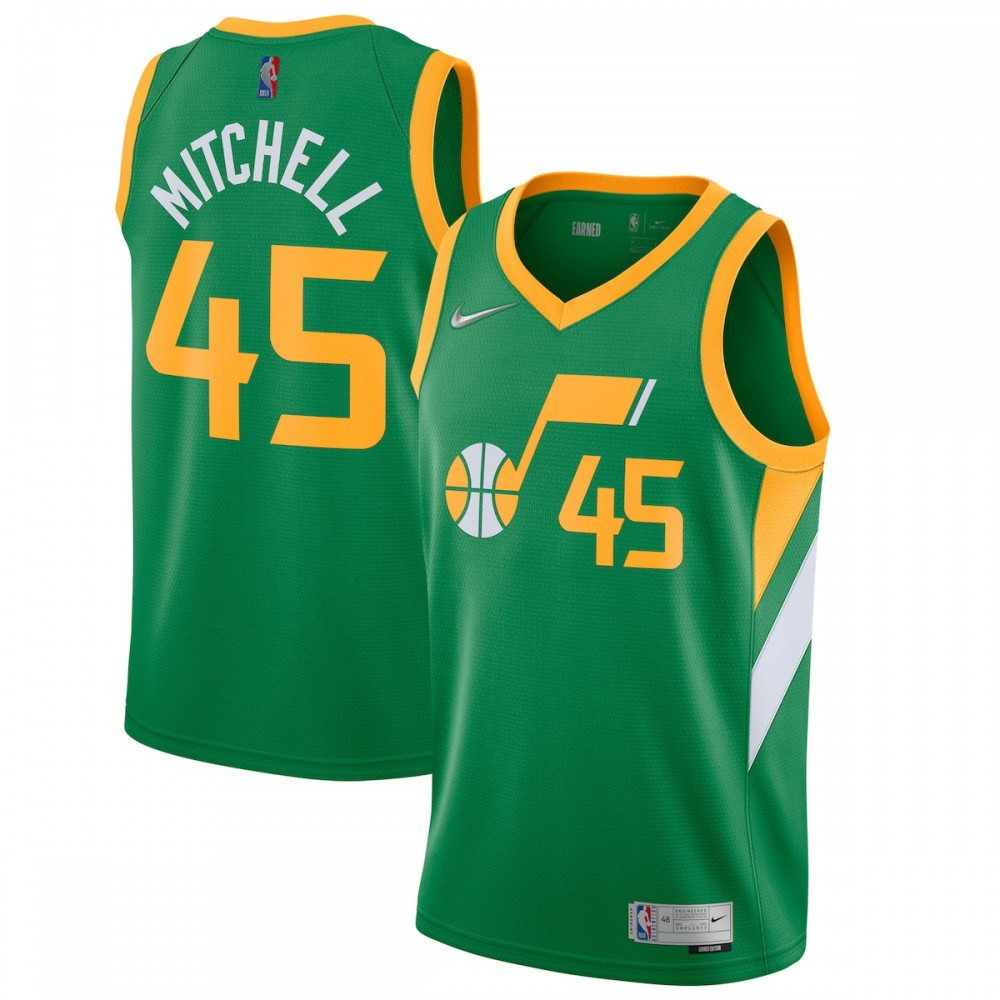 Donovan Mitchell Utah Jazz 2020/21 Swingman Player Jersey Green Earned Edition - front view