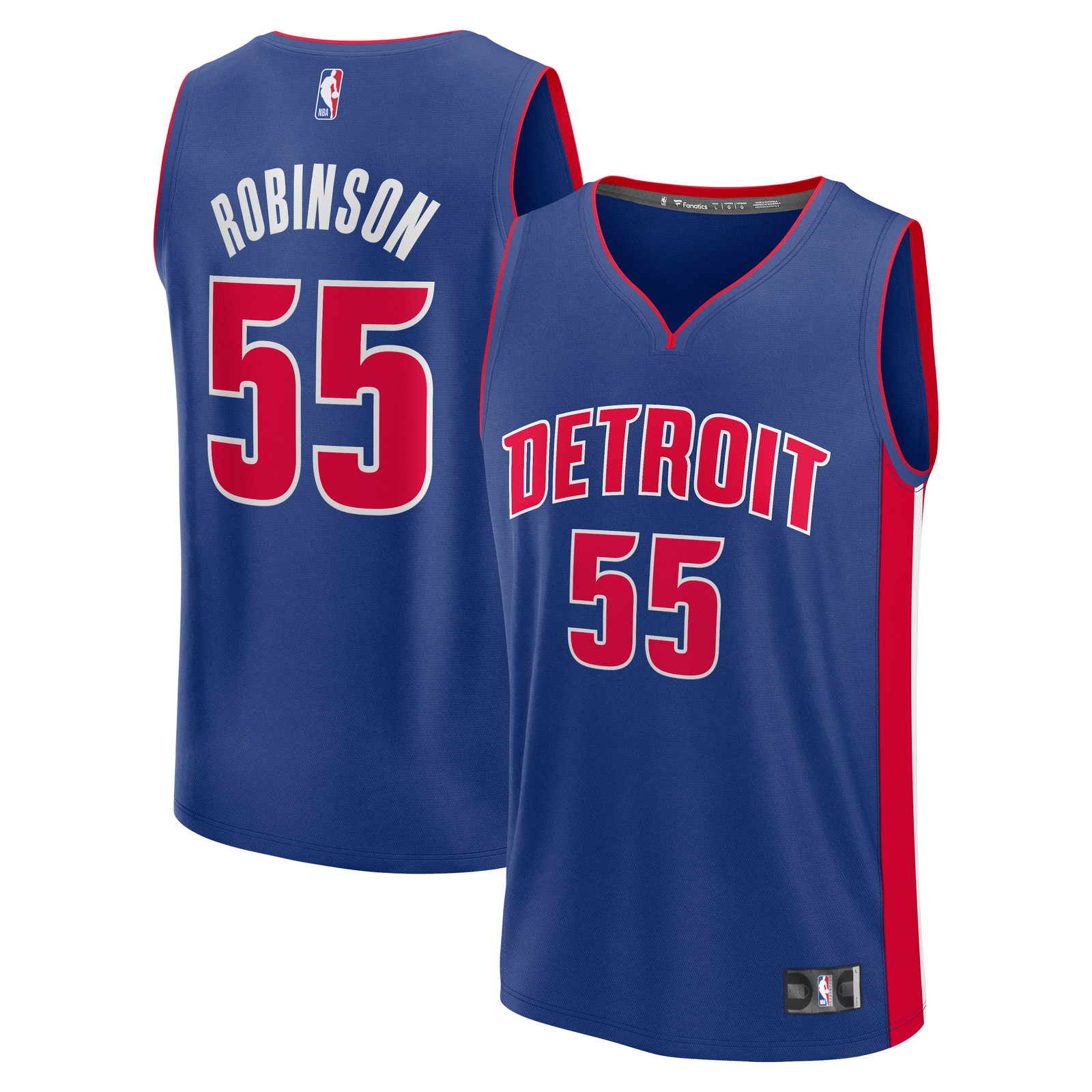 Duncan Robinson Detroit Pistons Fast Break Jersey Icon Edition Blue - front and back view
