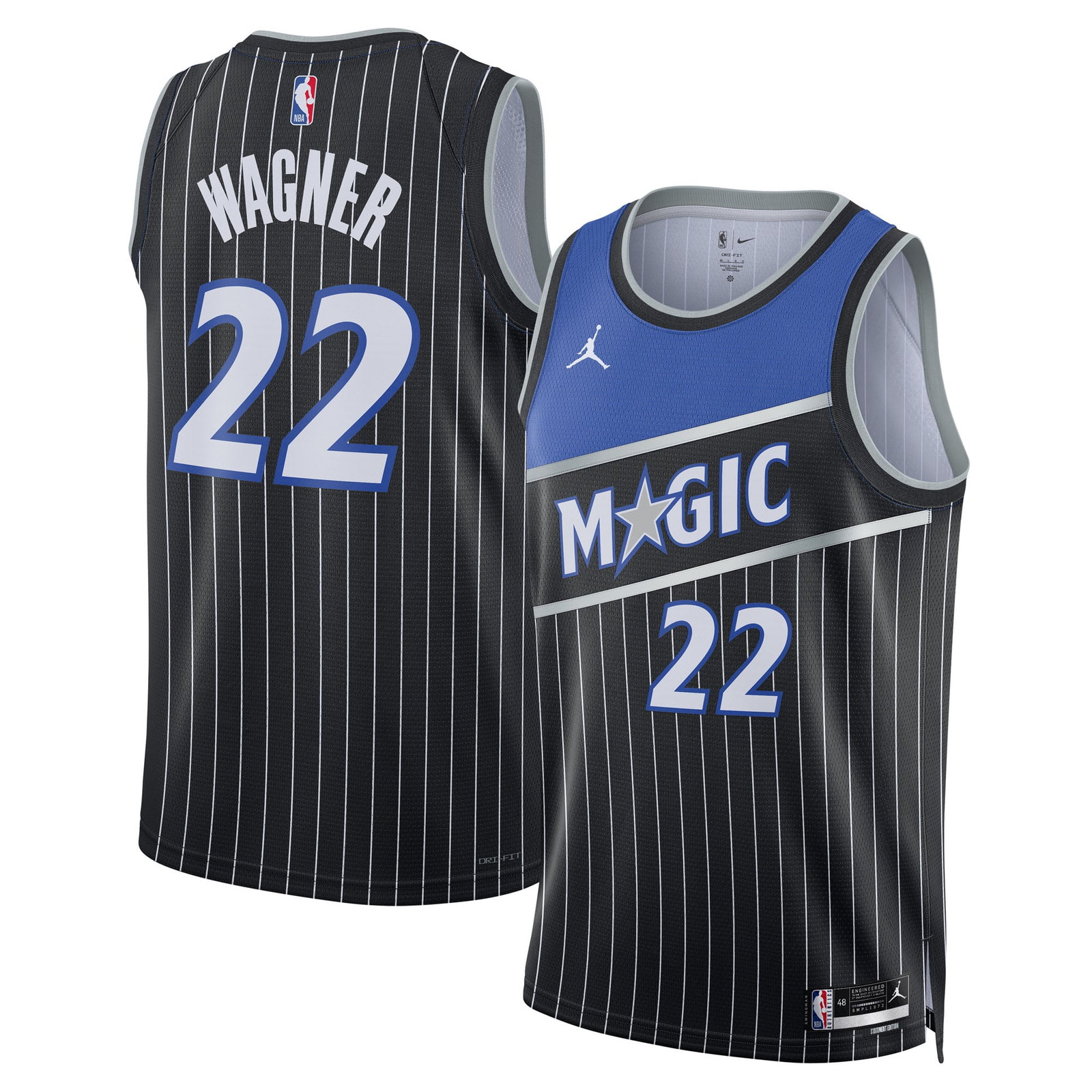 Franz Wagner Orlando Magic Unisex Swingman Jersey Statement Edition Black - front and back view