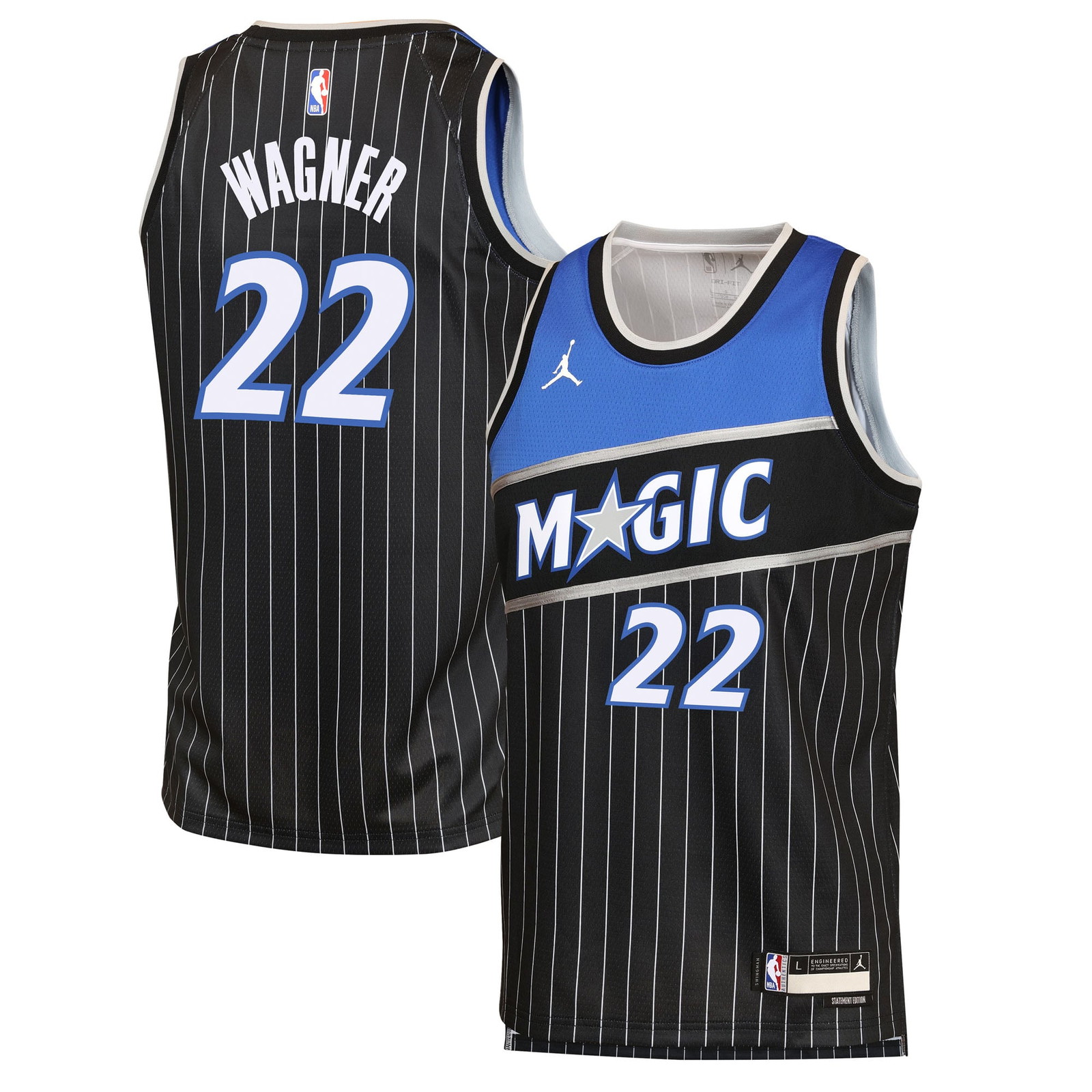 Franz Wagner Orlando Magic Youth Swingman Jersey Statement Edition Black - front and back view
