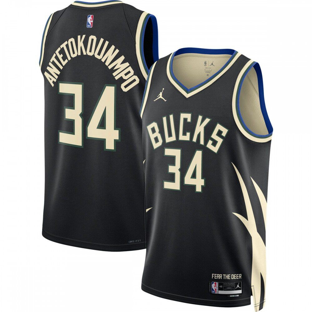 Giannis Antetokounmpo Milwaukee Bucks 2022/23 Statement Edition Swingman Jersey Black - front view