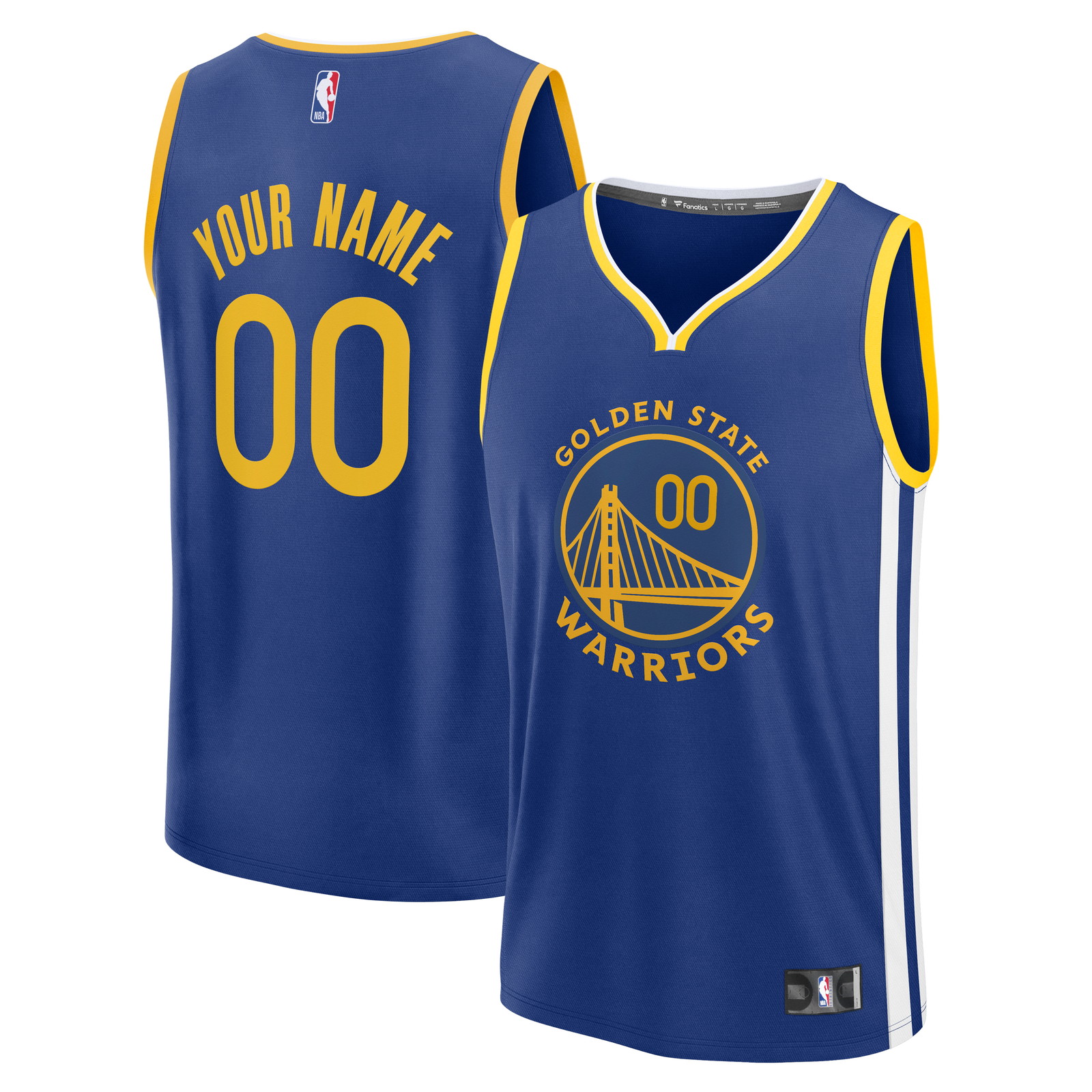 Golden State Warriors Fast Break Custom Jersey Icon Edition Royal - front and back view