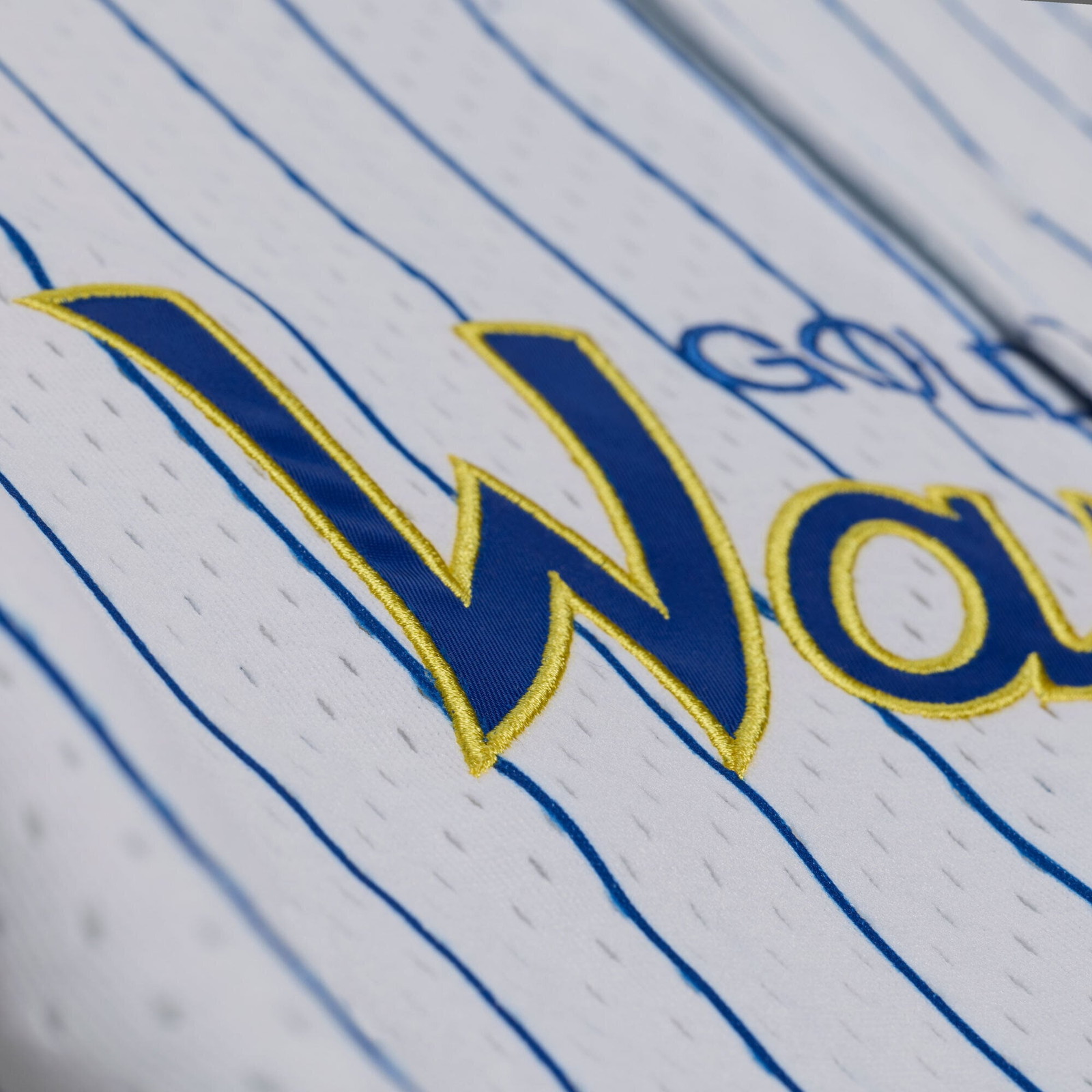 Golden State Warriors Head Coach Pinstripe Mesh Full-Button Baseball Jersey - close-up detail 1