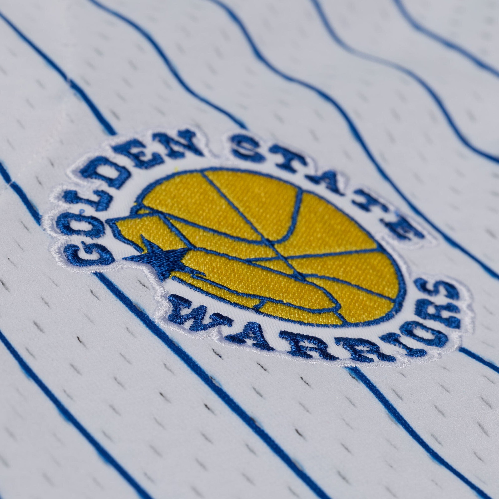 Golden State Warriors Head Coach Pinstripe Mesh Full-Button Baseball Jersey - close-up detail 2