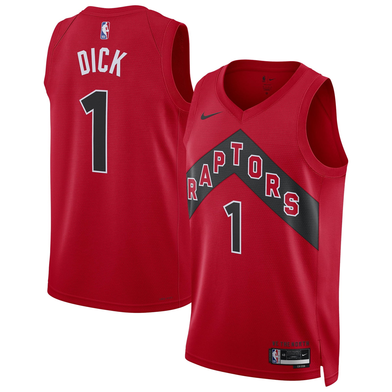 Gradey Dick Toronto Raptors Unisex Swingman Player Jersey Icon Edition Red - front and back view