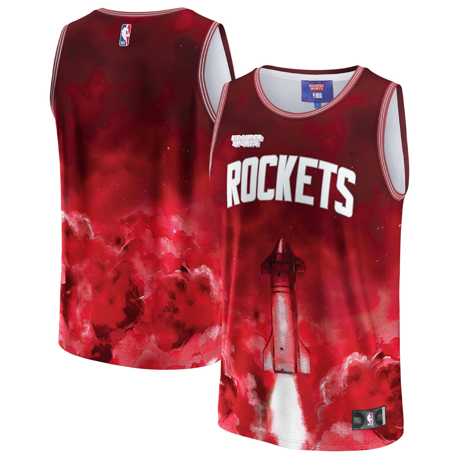 Houston Rockets NBA & KidSuper Studios by Unisex Hometown Jersey Red - front and back view