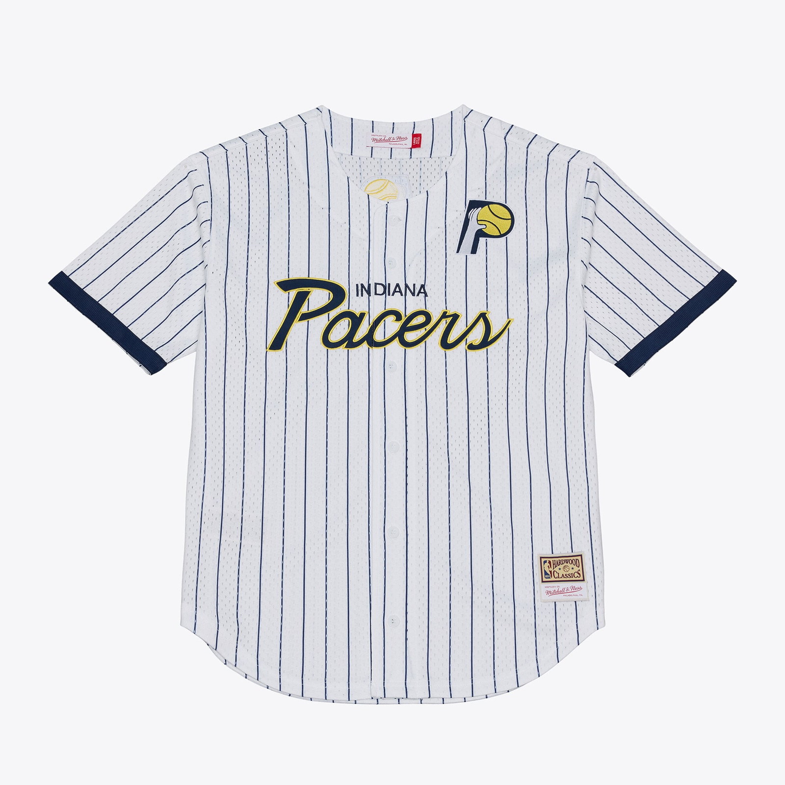 Indiana Pacers Head Coach Pinstripe Mesh Full-Button Baseball Jersey White - front and back view