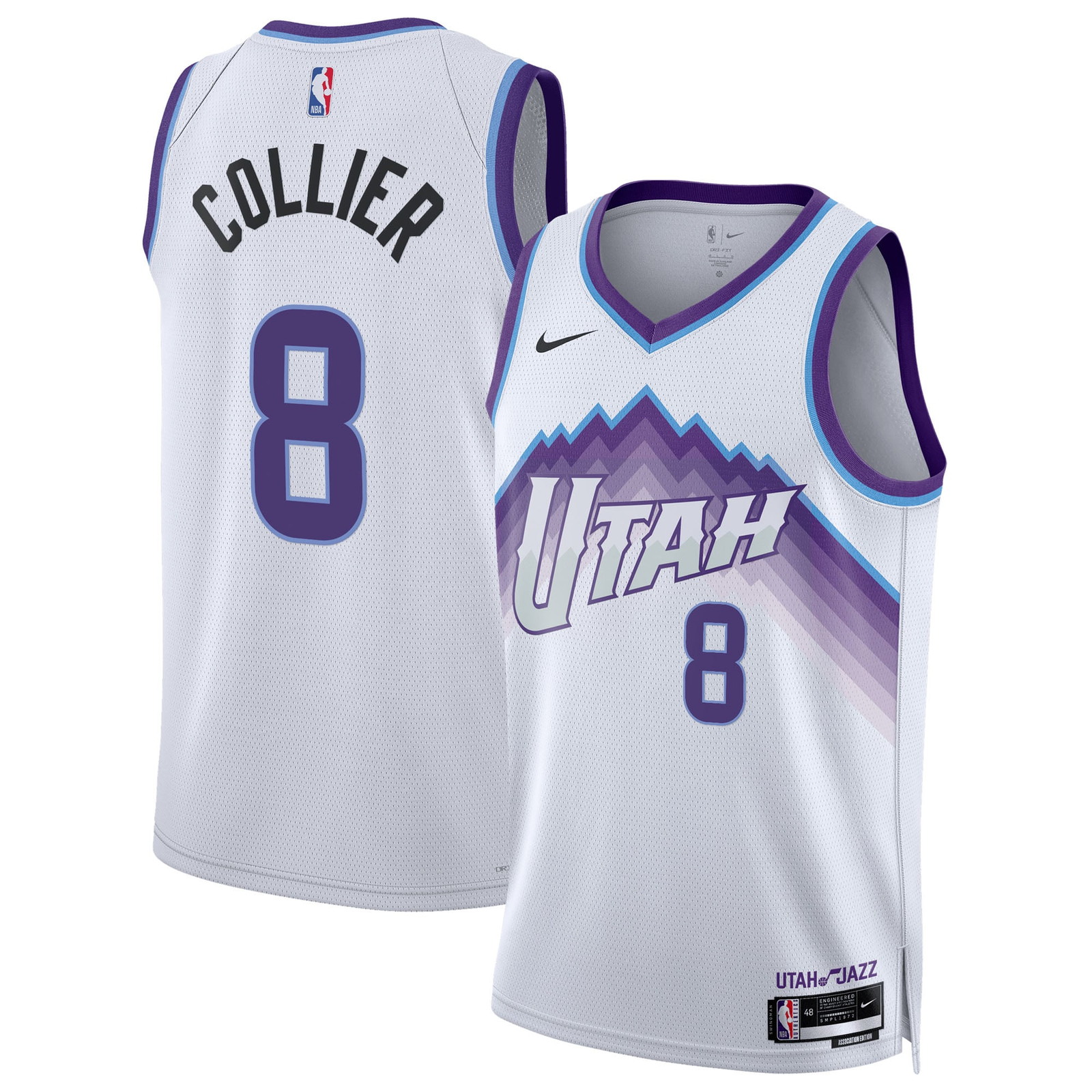 Isaiah Collier Utah Jazz Unisex Swingman Jersey Association Edition White - front and back view