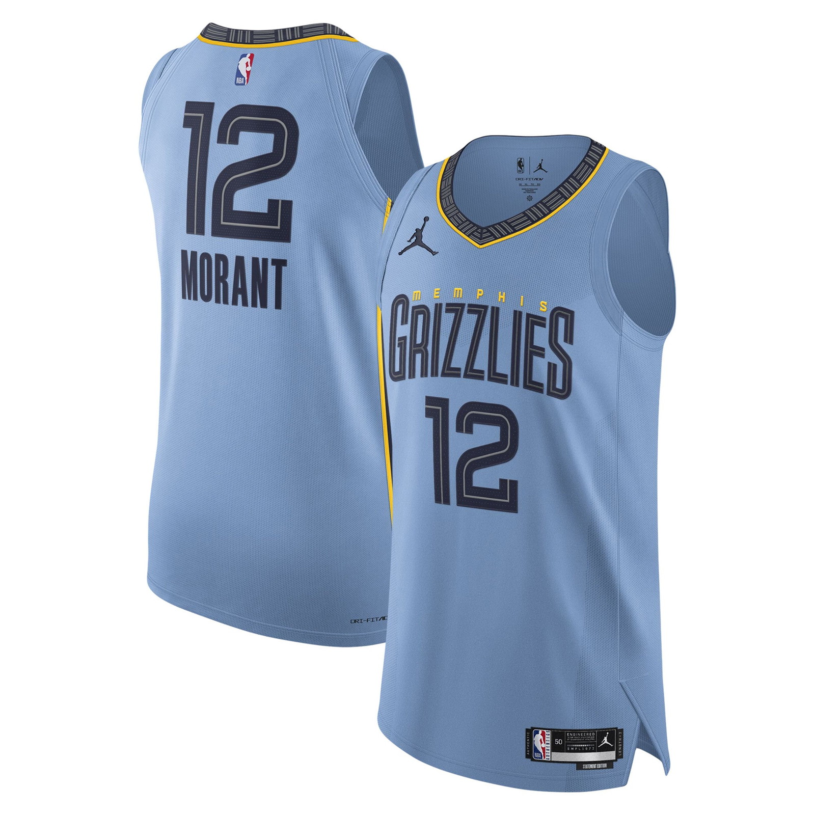 Ja Morant Memphis Grizzlies Pro Cut Player Jersey Statement Edition Light Blue - front and back view